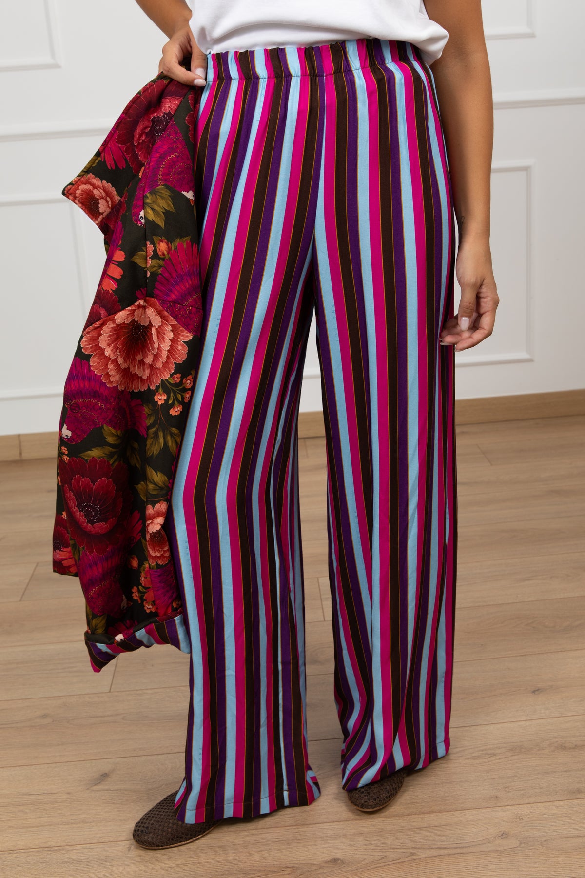 Pantalone a righe multicolor con elastico Haveone