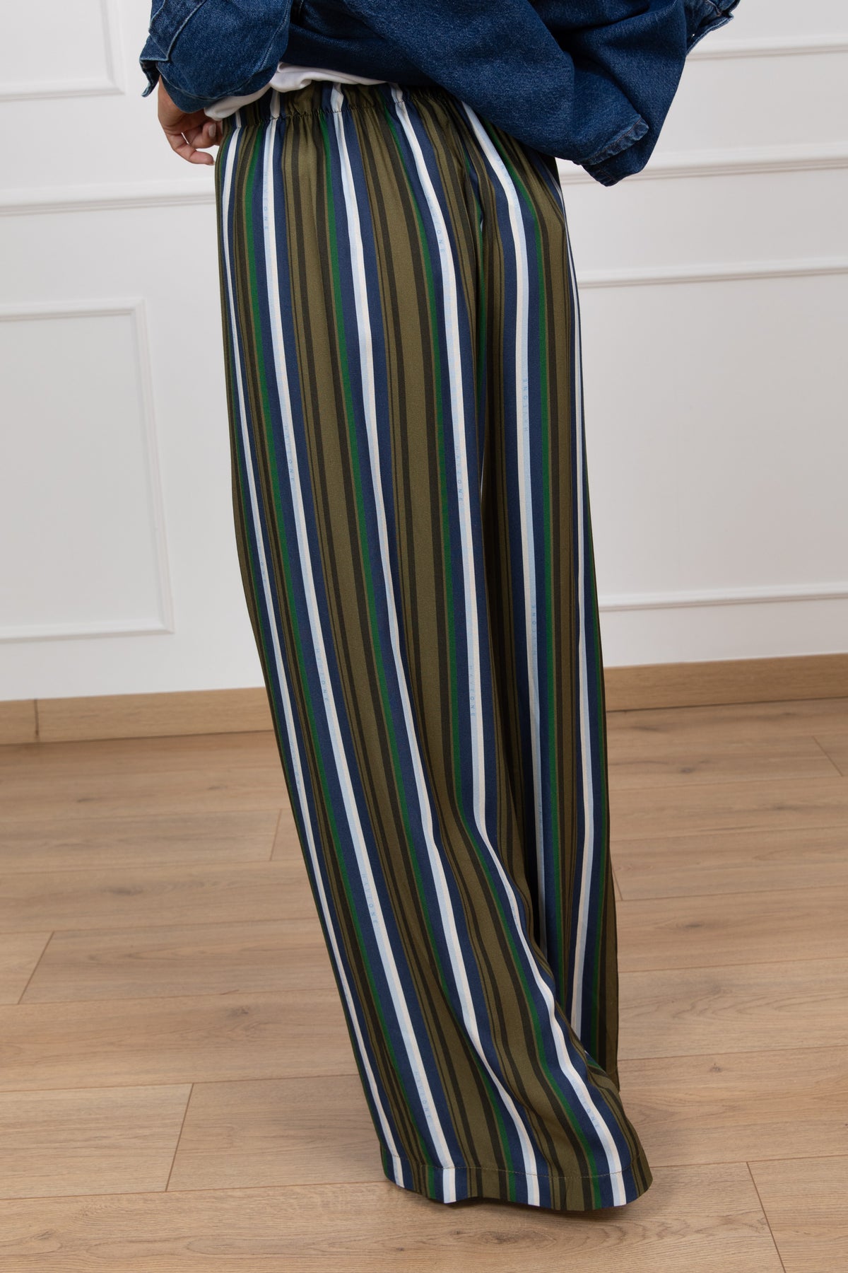 Pantalone a righe multicolor oliva Haveone