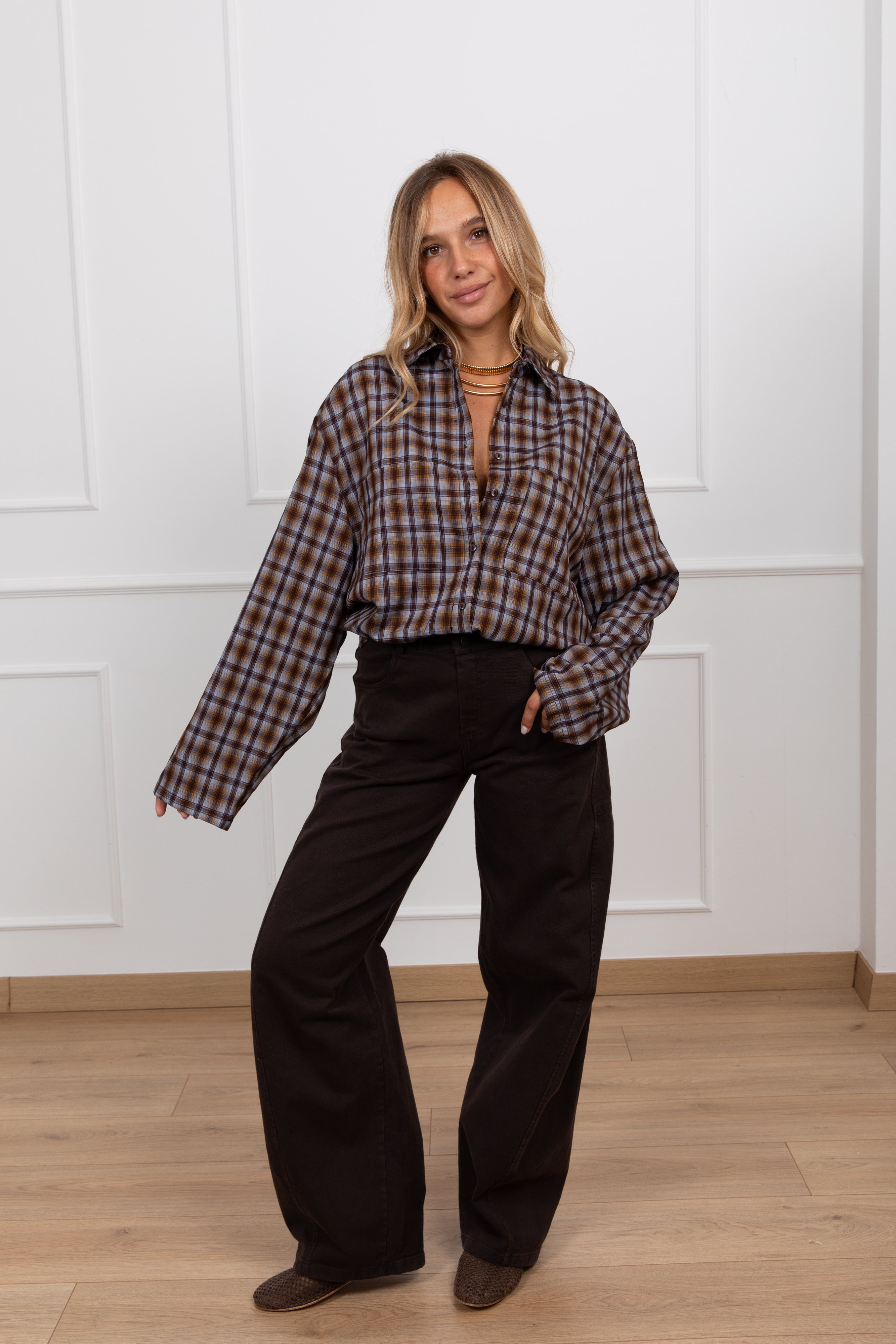 Camicia check con tasche variante celeste Haveone