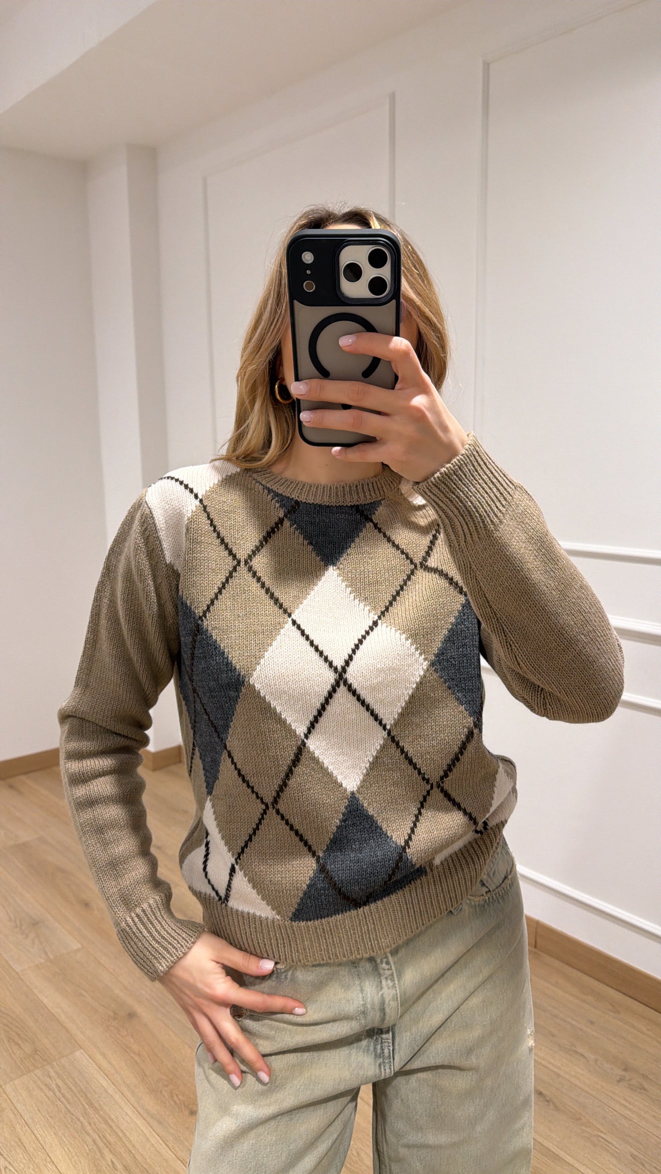 Pull girocollo a rombi in lana e alpaca Tensione IN