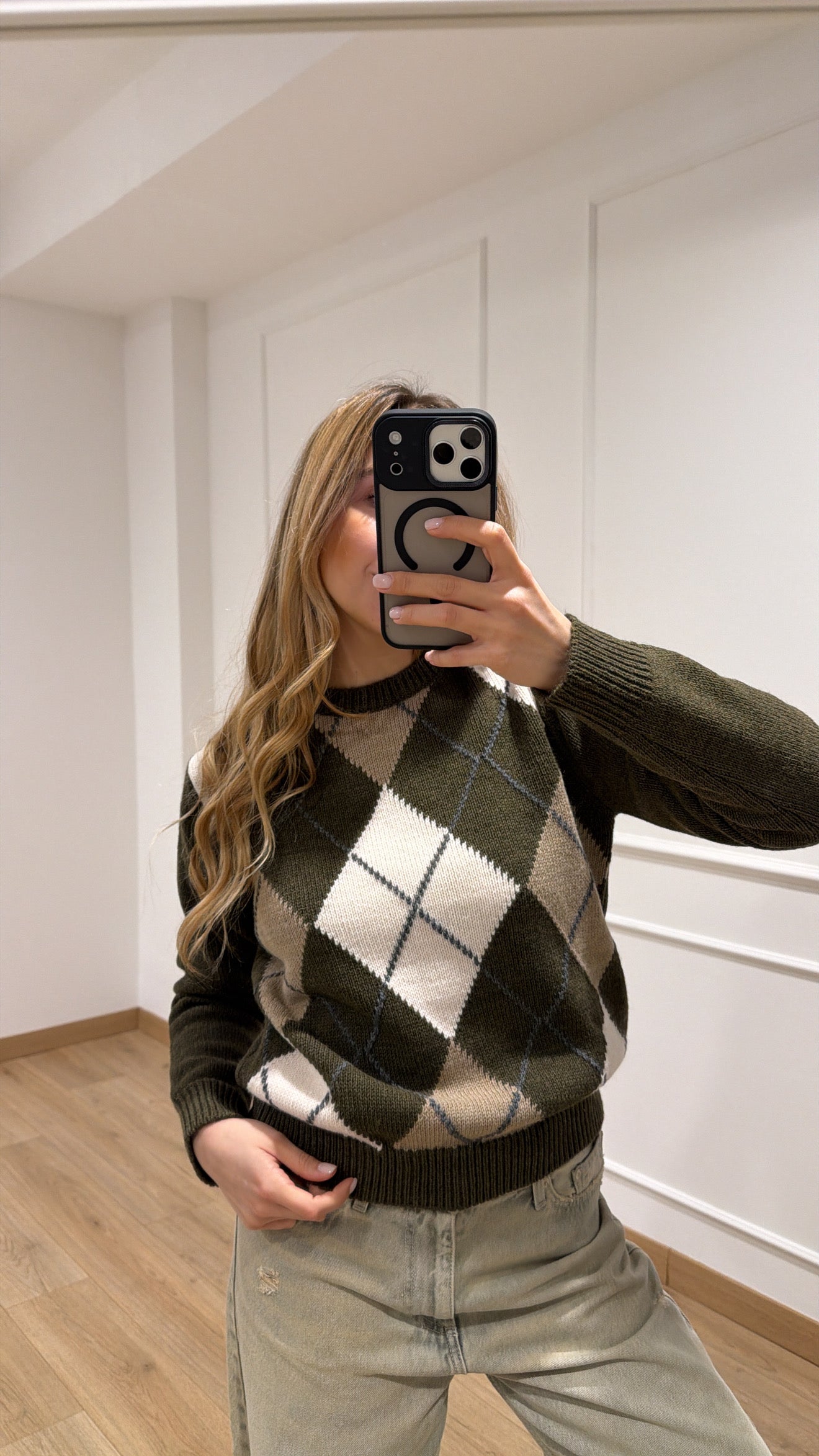 Pull girocollo a rombi in lana e alpaca Tensione IN