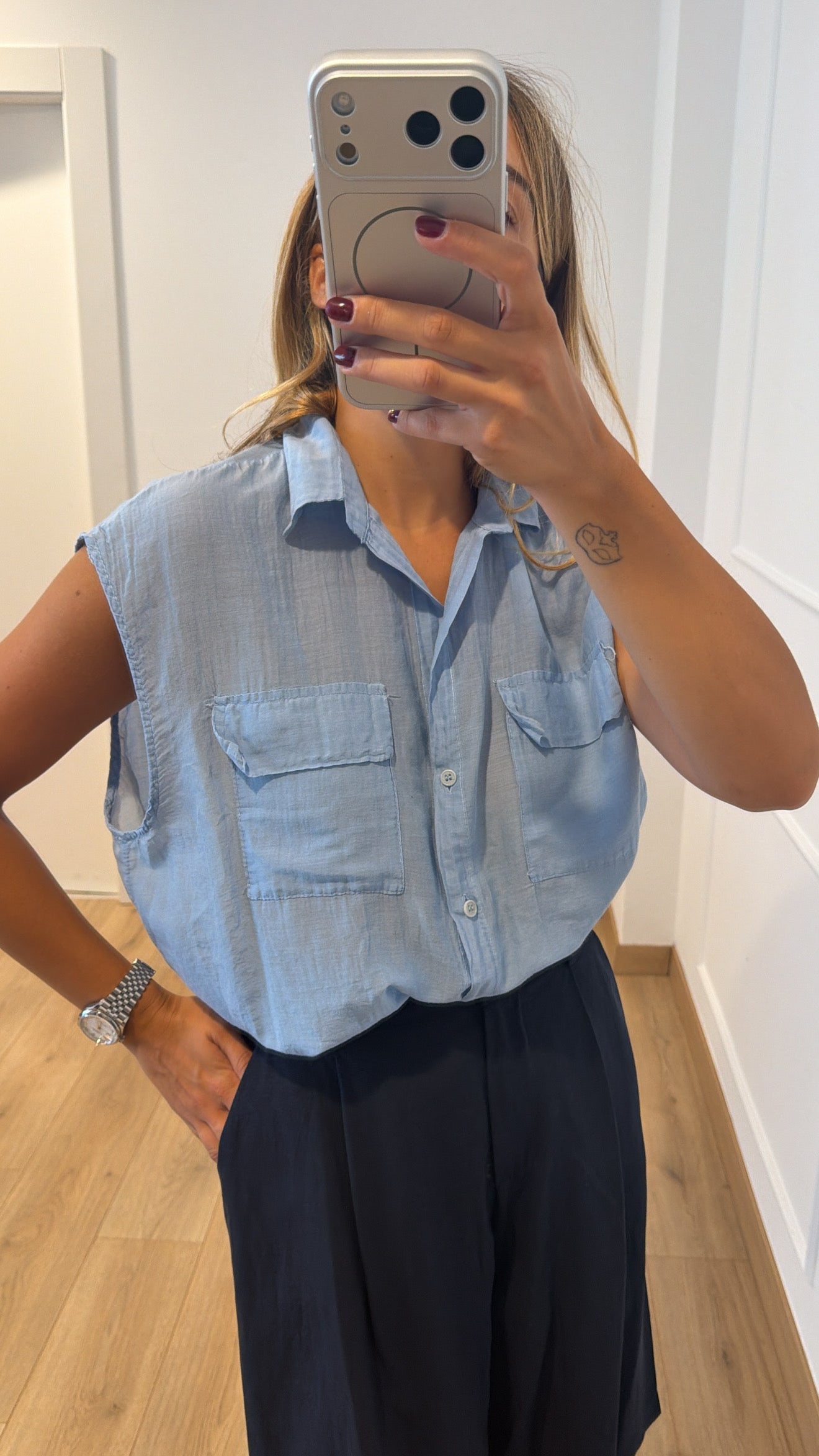 Camicia smanicata in cotone e seta ViCOLO