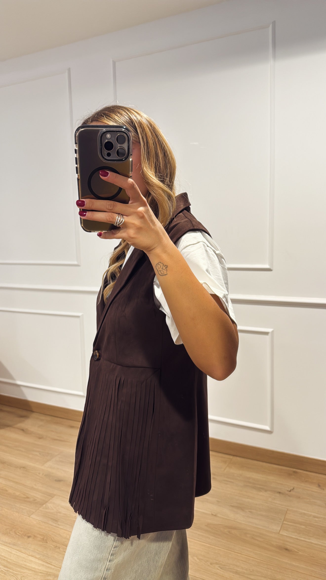 Gilet in eco-camoscio con frange e tasche Susy Mix