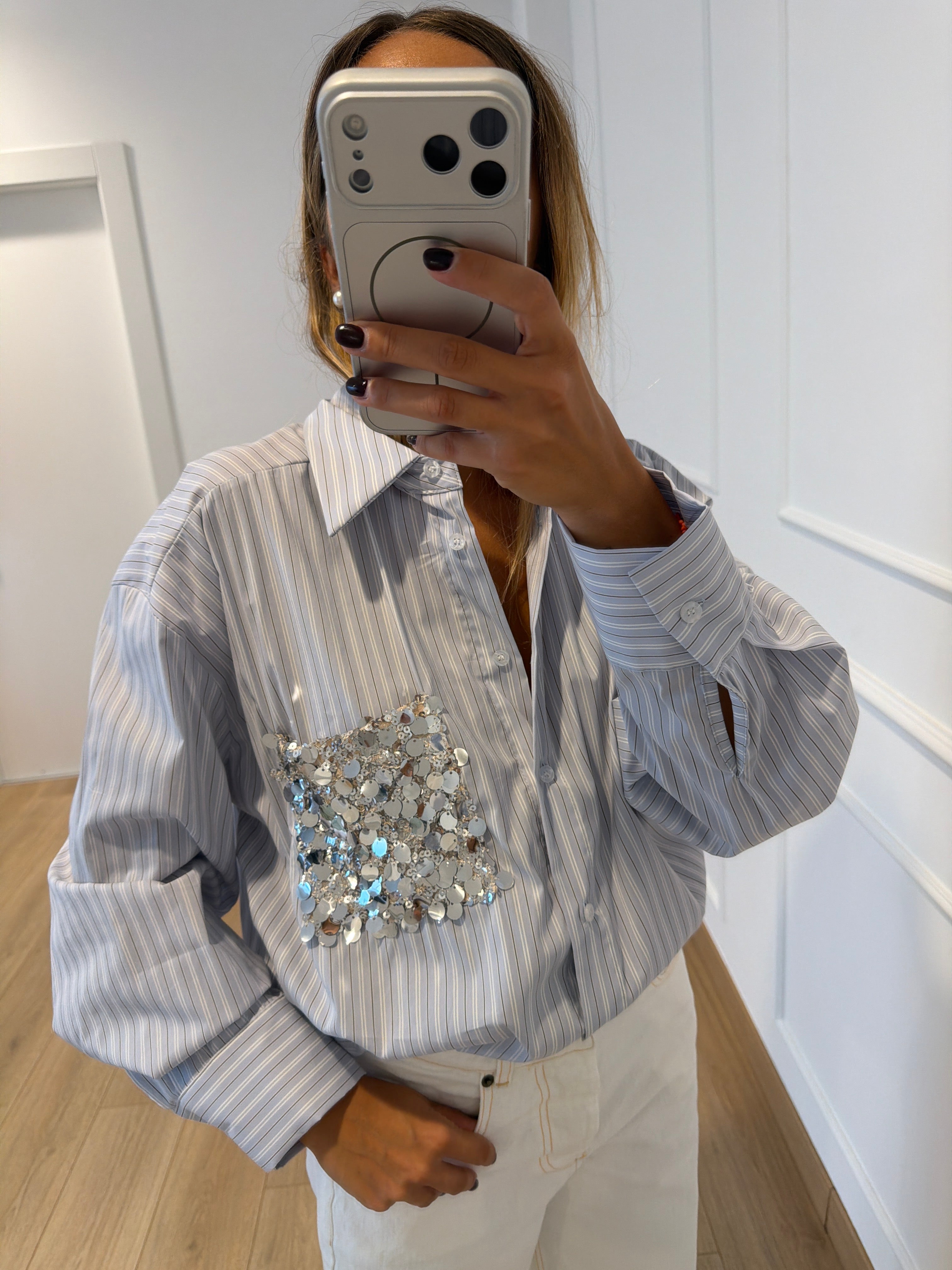 Camicia bacchettata con tasca paillettes Tensione IN