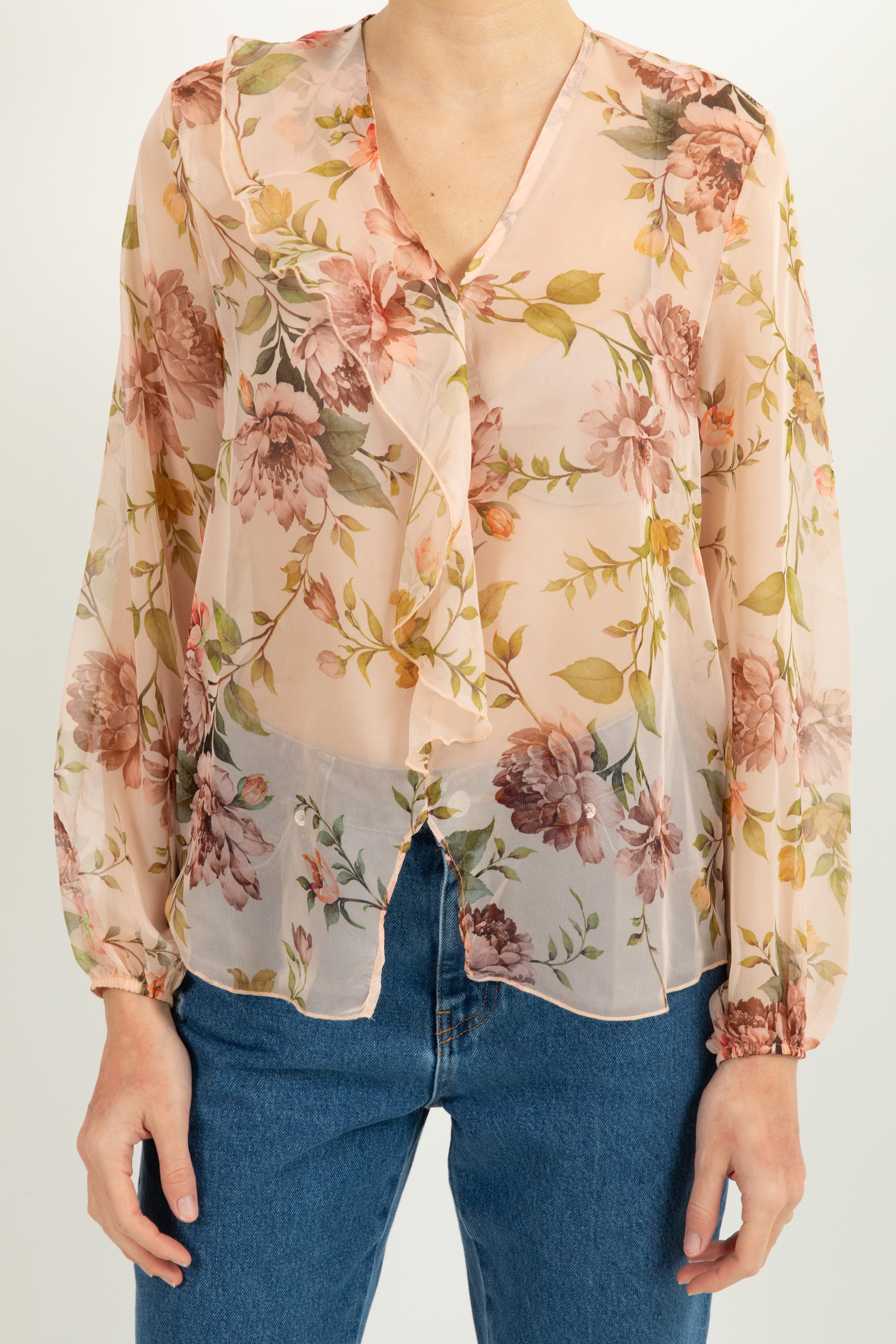 Blusa in crepe fantasia floreale con rouches Susy Mix