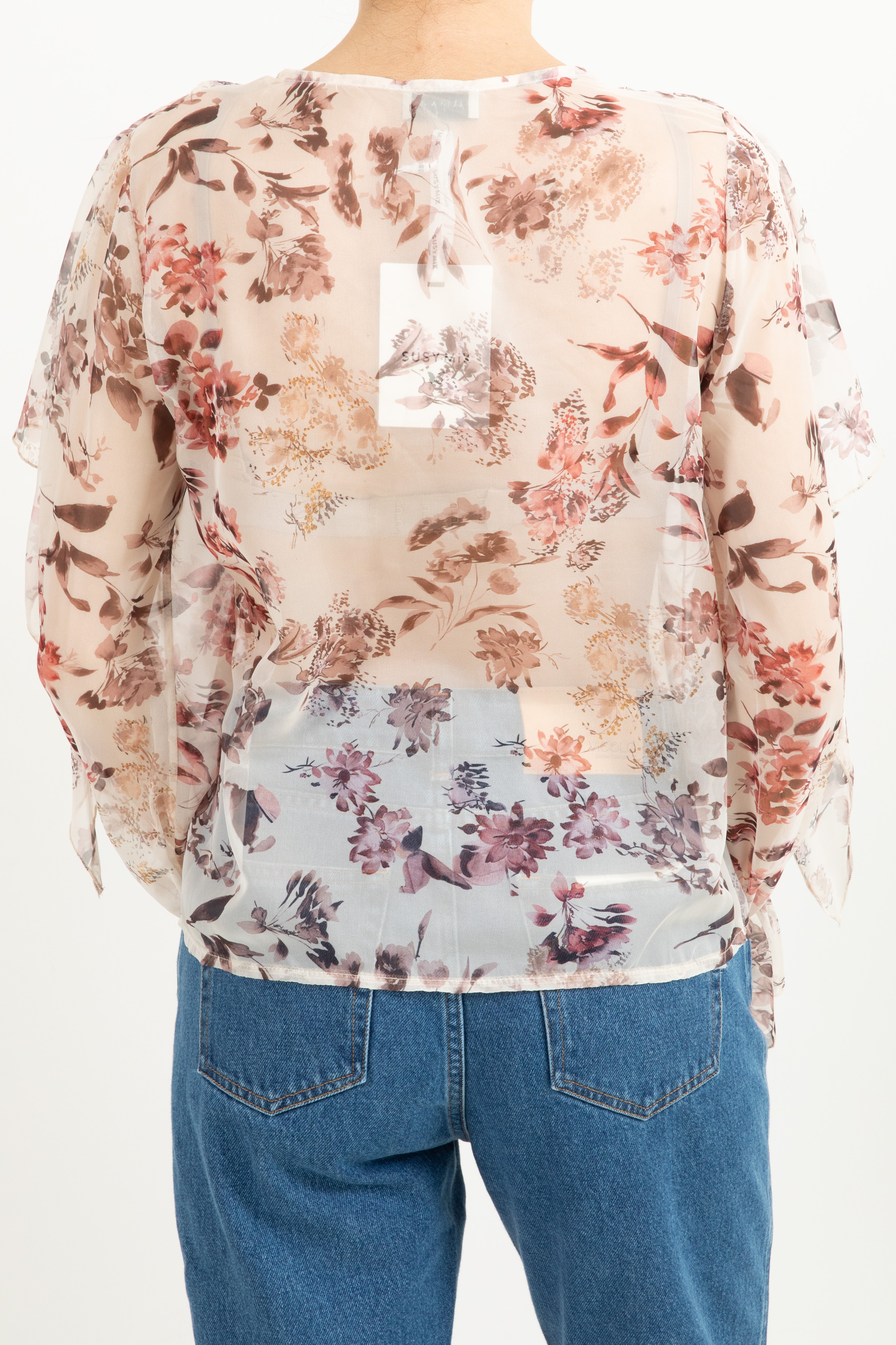 Camicia fantasia flowers in crepe con rouches Susy Mix