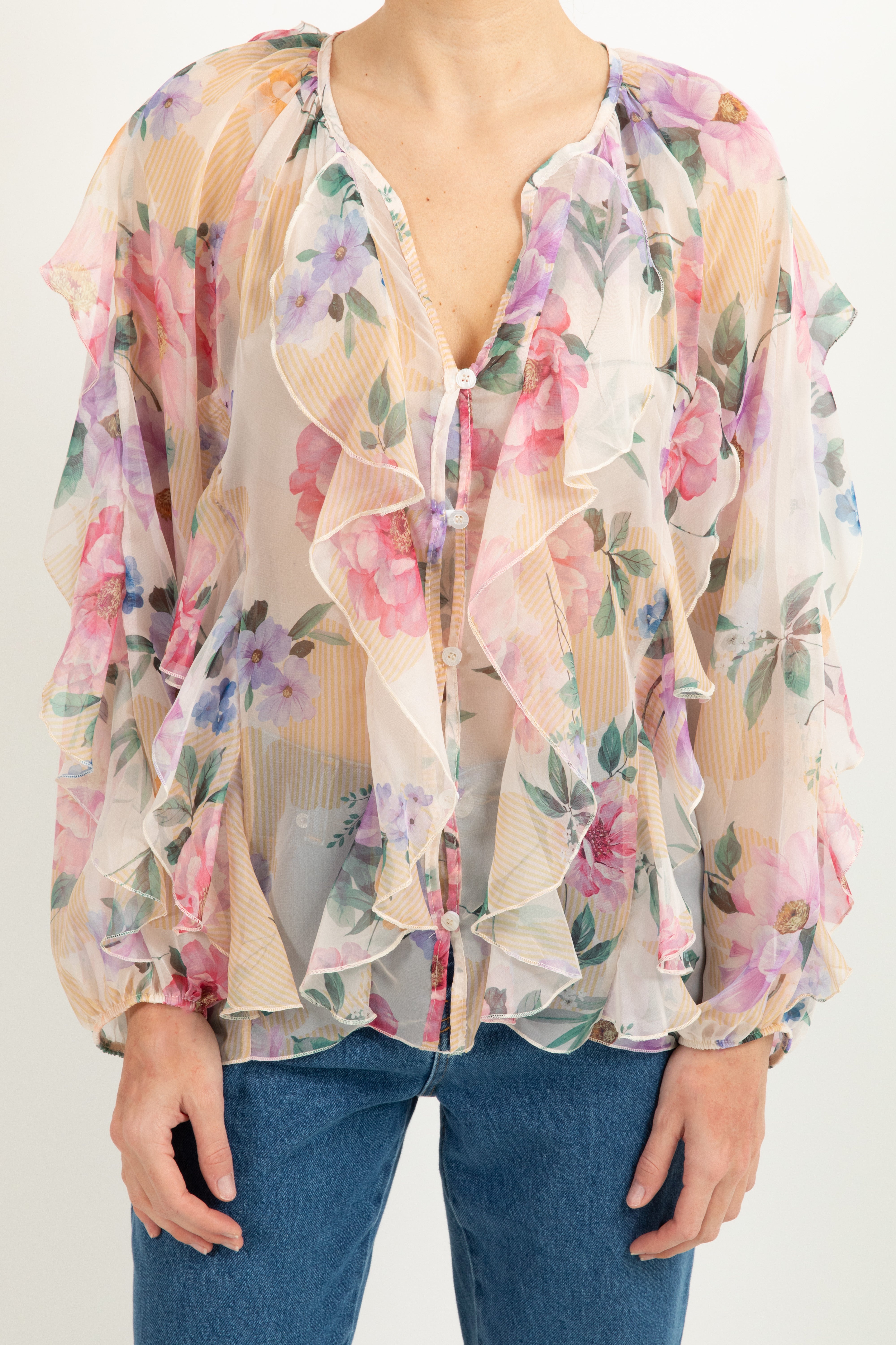 Camicia fantasia flowers rosa in crepe Susy Mix