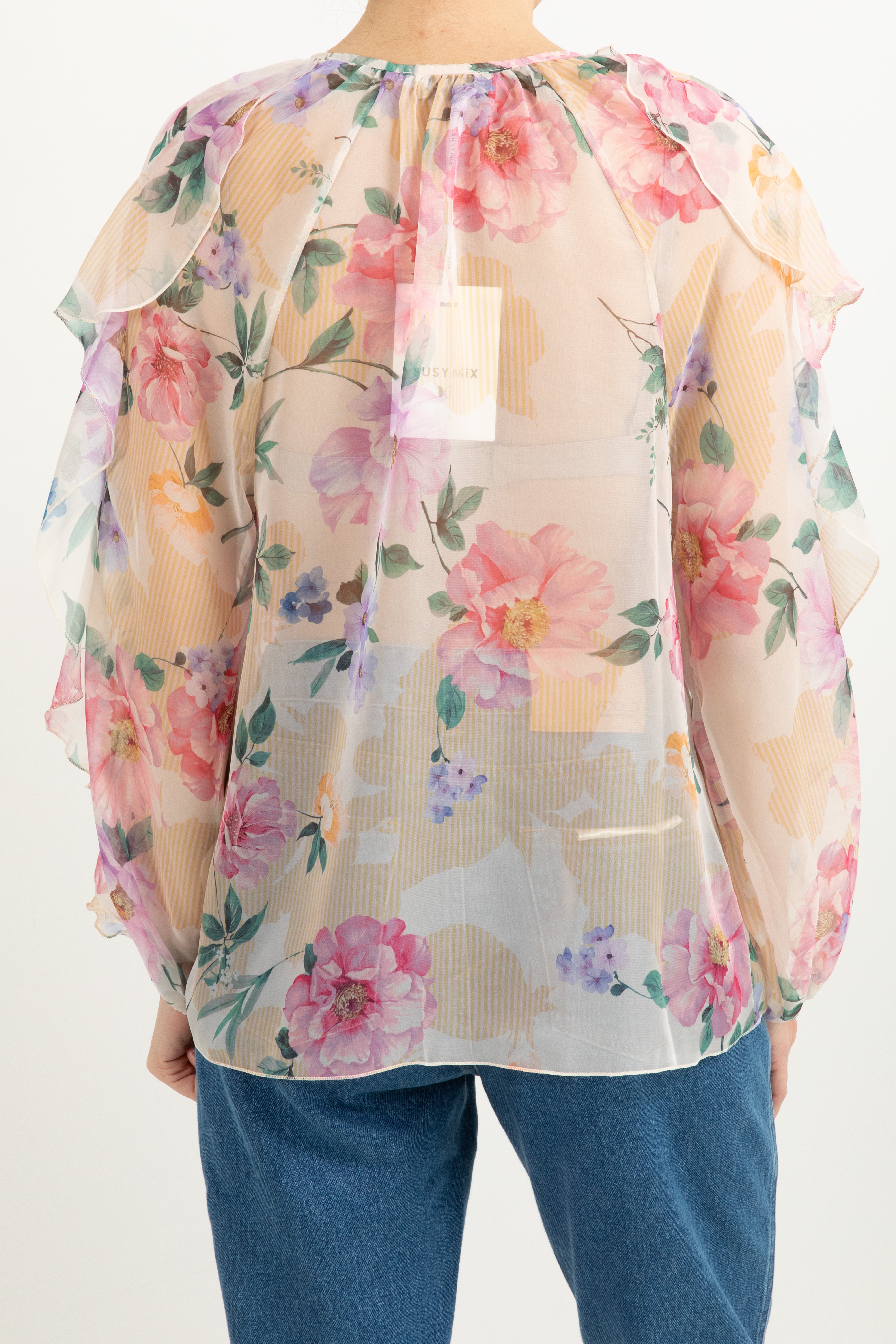 Camicia fantasia flowers rosa in crepe Susy Mix