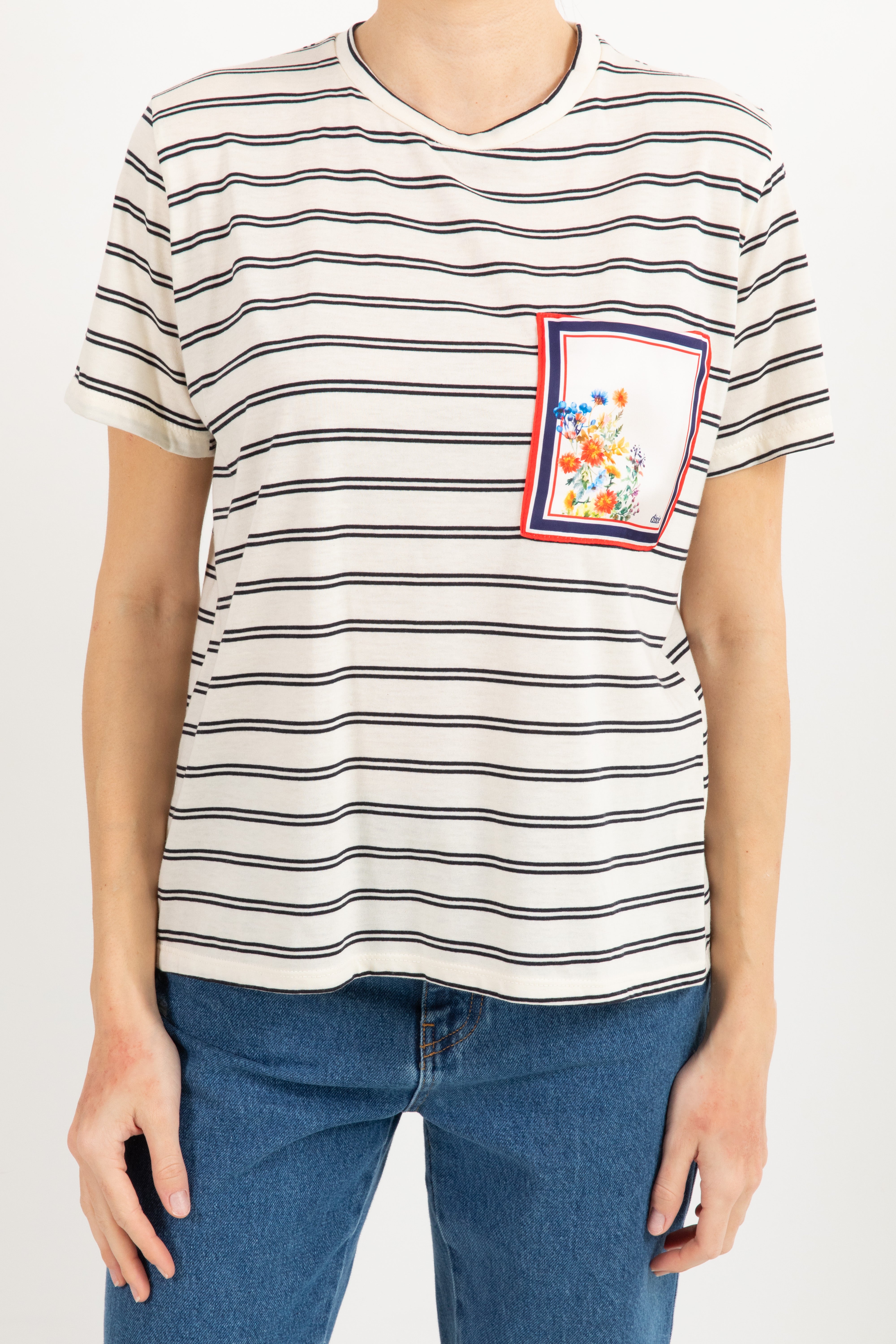 T-shirt a righe con taschino foulard Dixie