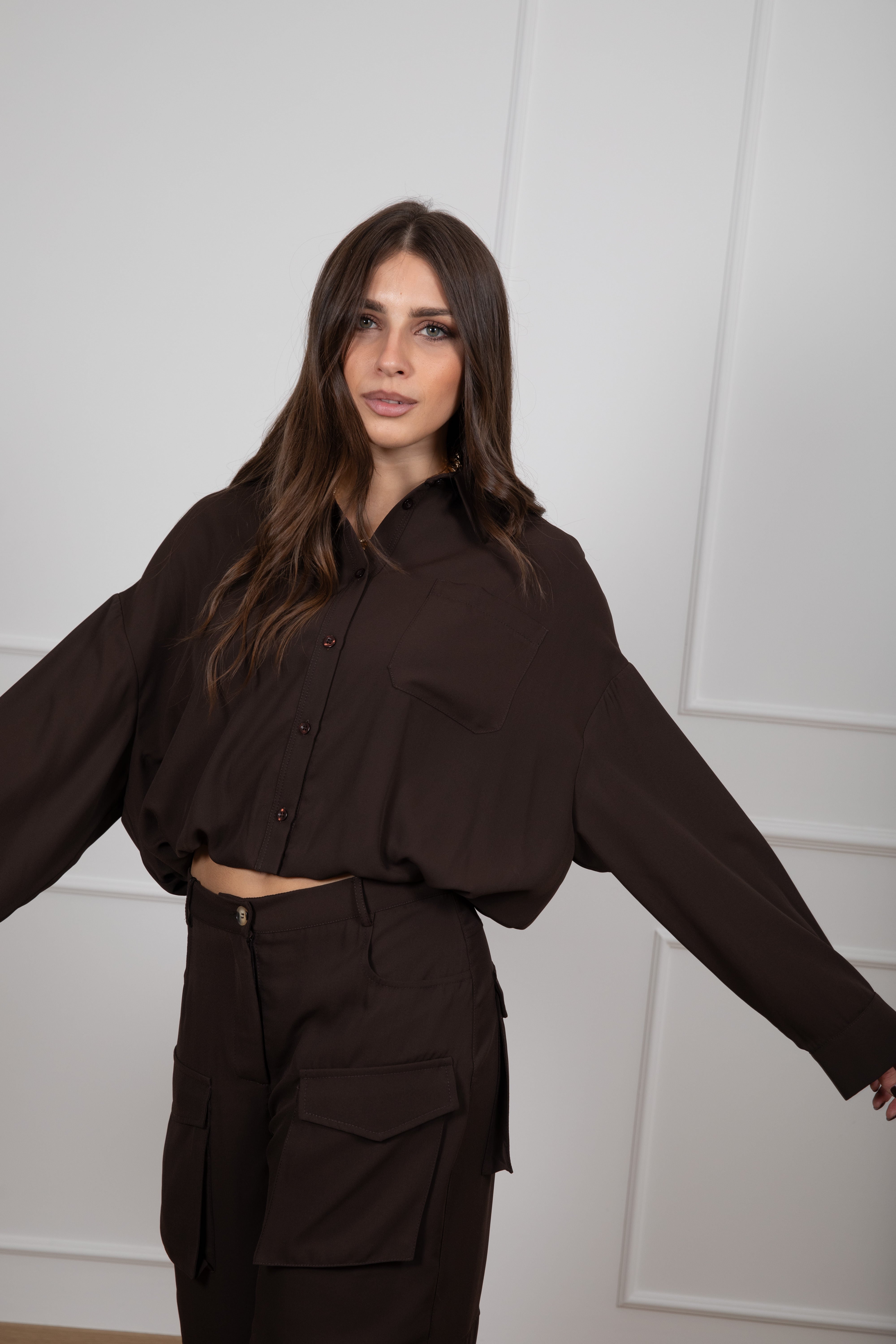Camicia cropped in viscosa fluida Dixie