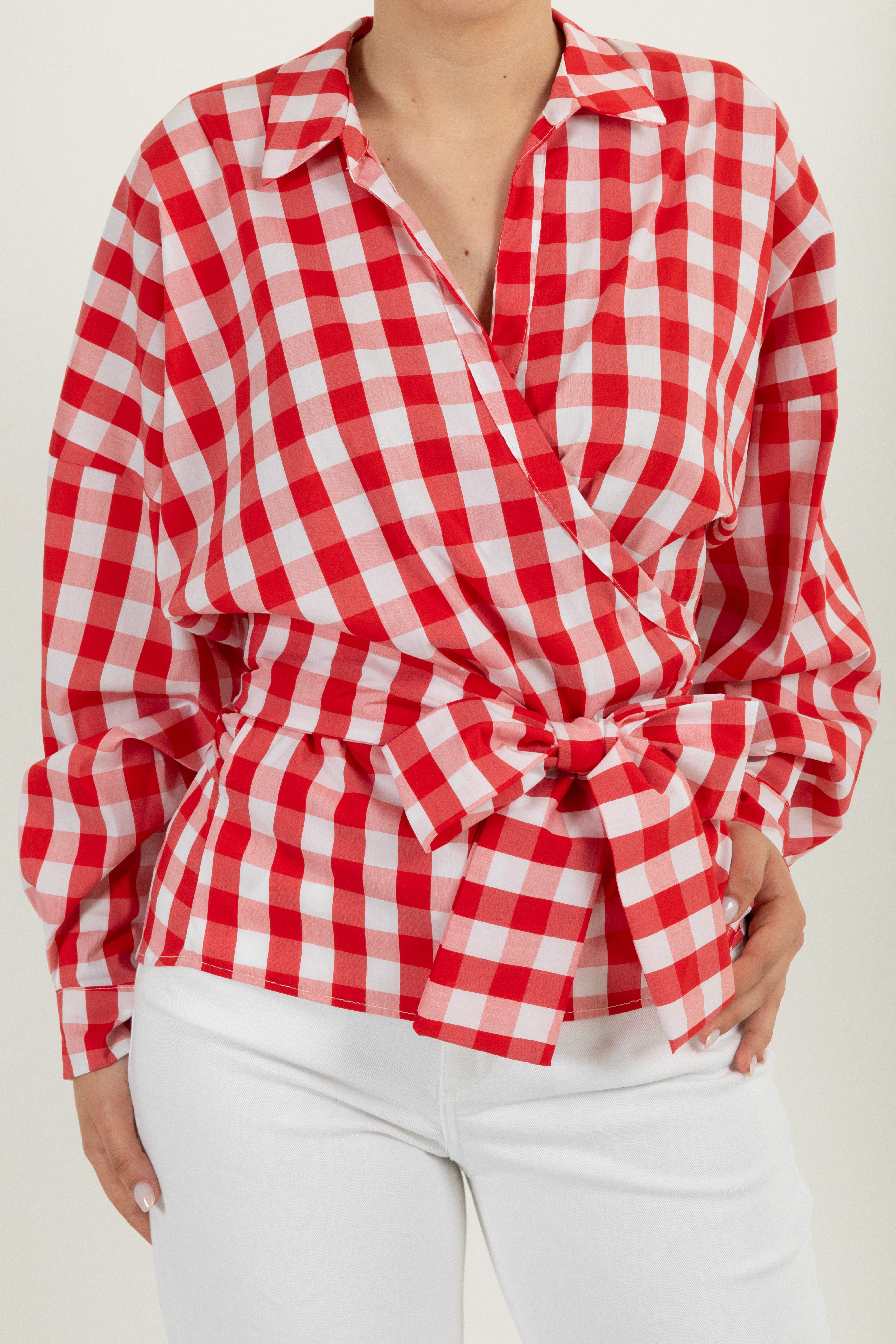 Camicia con incrocio in macro-vichy Tensione IN