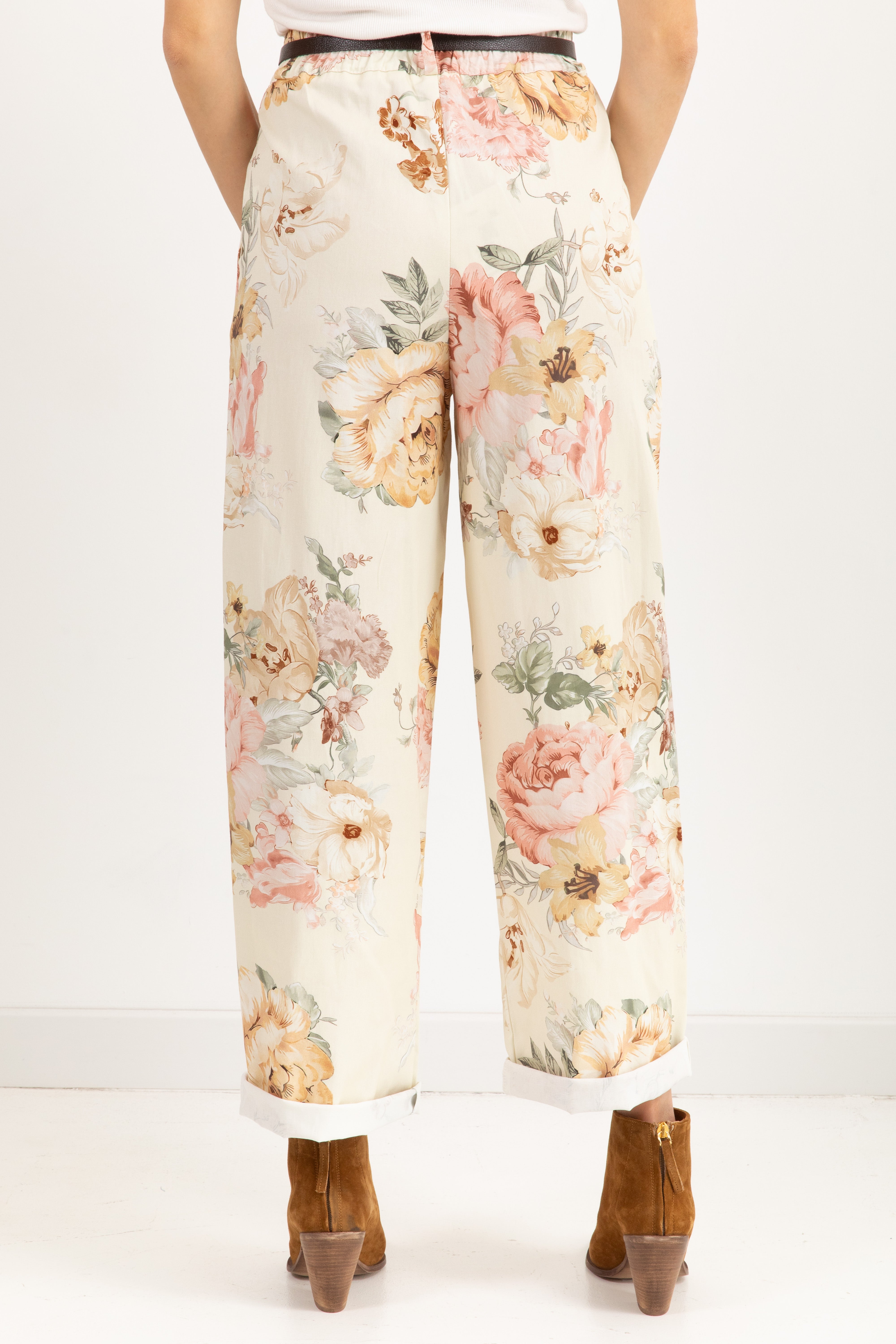 Pantalone fantasia flowers gamba dritta con pinces Susy Mix