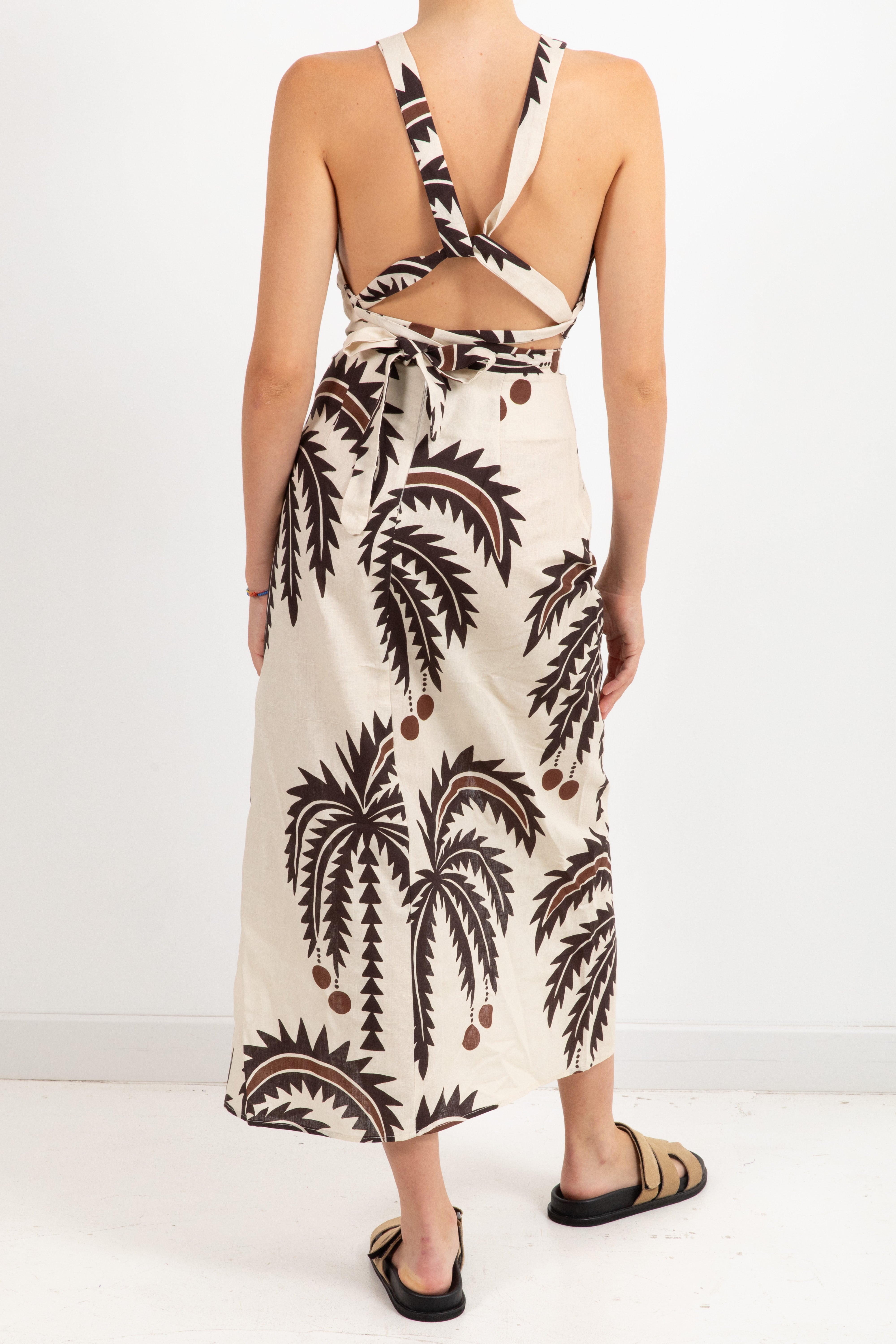 Coordinato top e gonna-pareo con nodo fantasia foliage moro ViCOLO