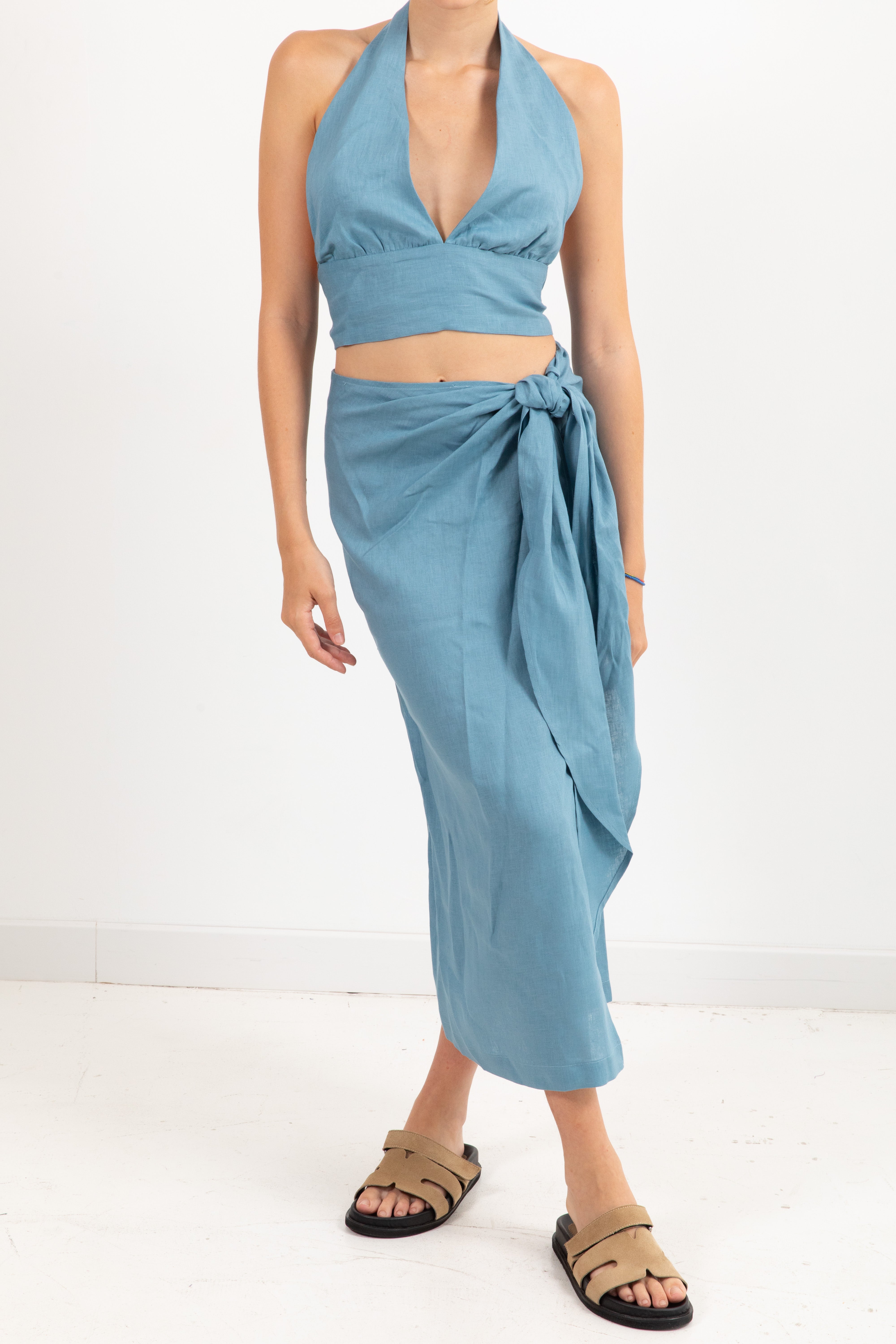 Coordinato top e gonna-pareo con nodo in lino ViCOLO