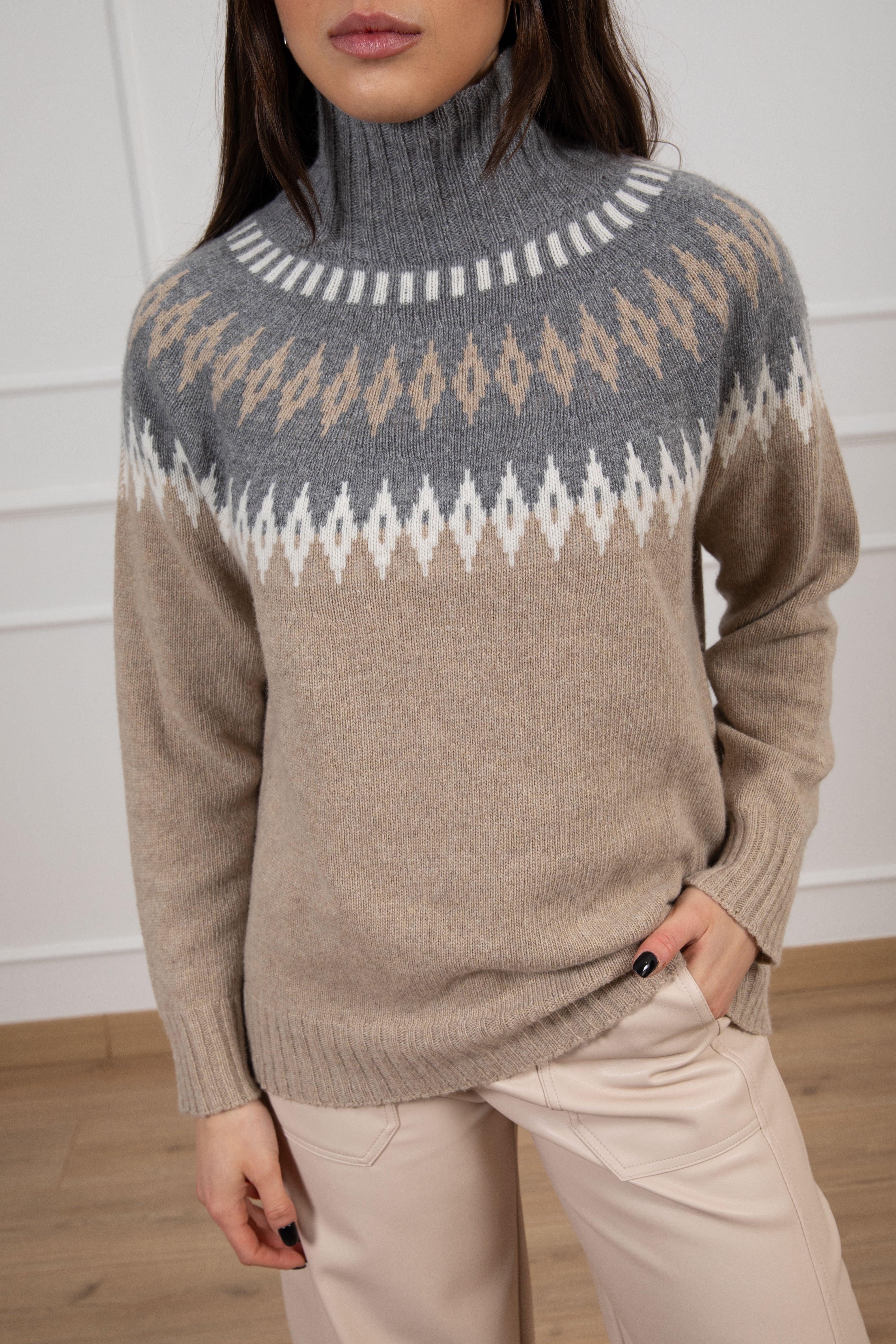 Pull mezzo-collo motivo mini-rombi Susy Mix