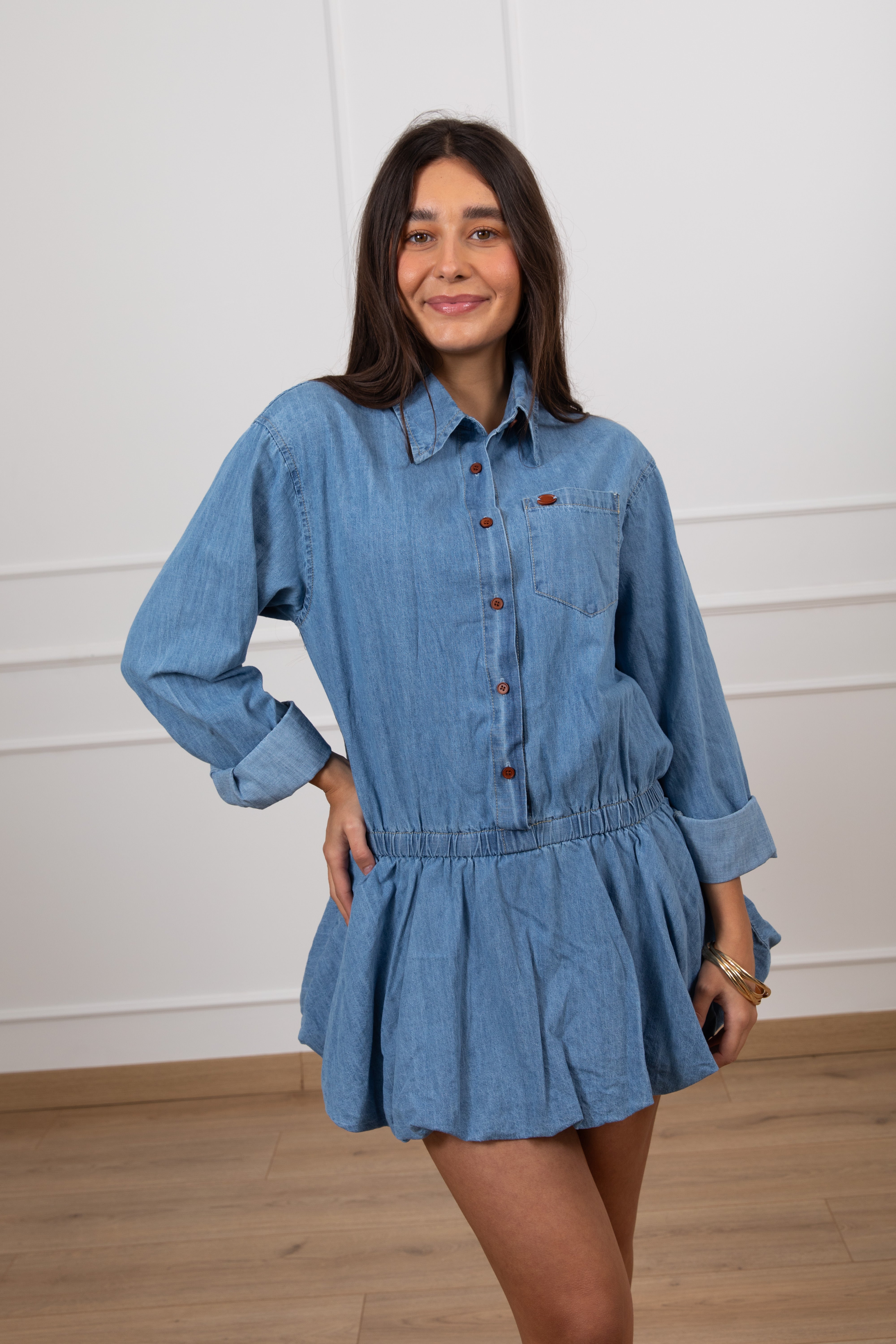 Mini-abito a palloncino in jeans Susy Mix