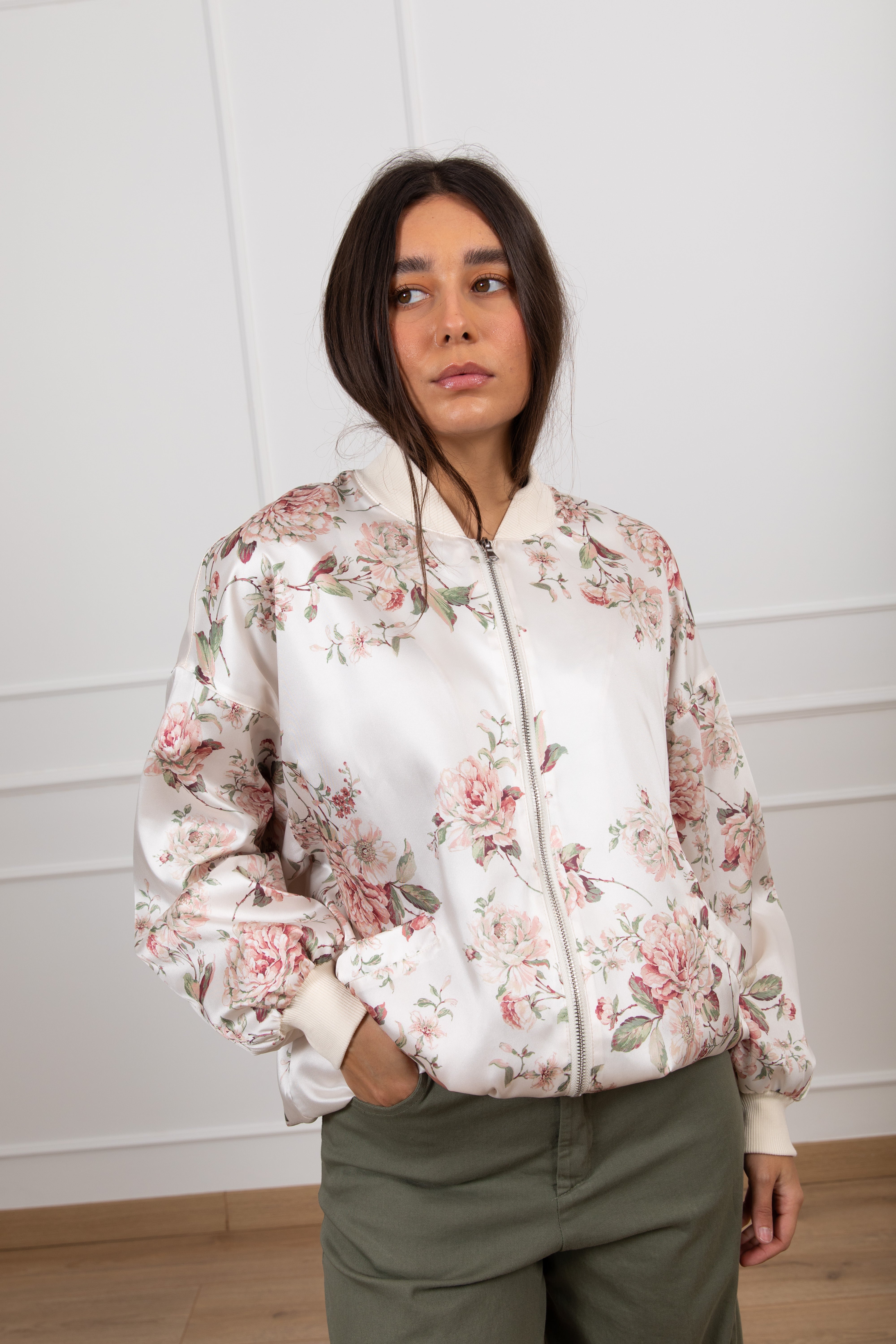 Bomber in raso fantasia flowers Susy Mix