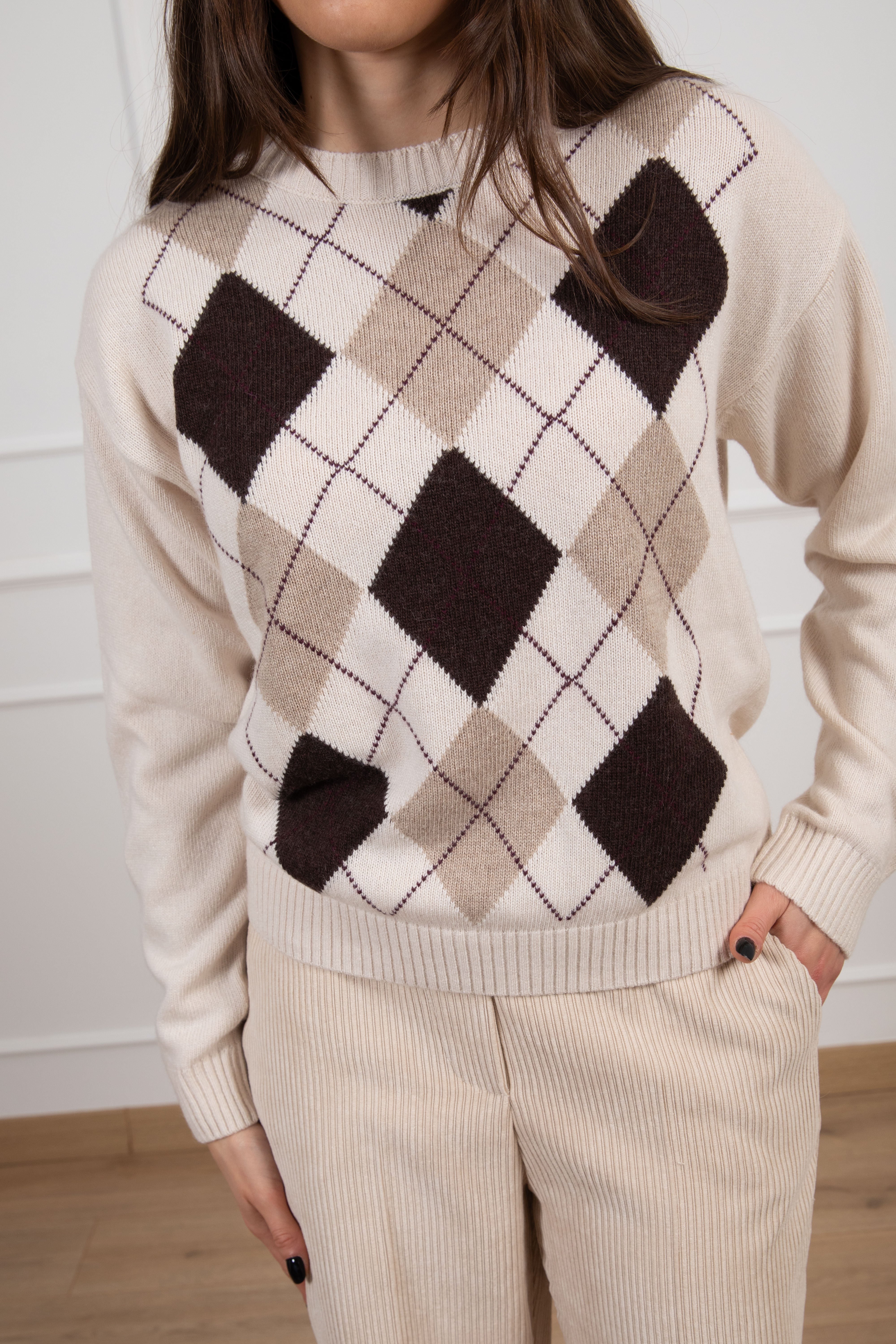 Pull girocollo a rombi in lana e cashmere Tensione IN