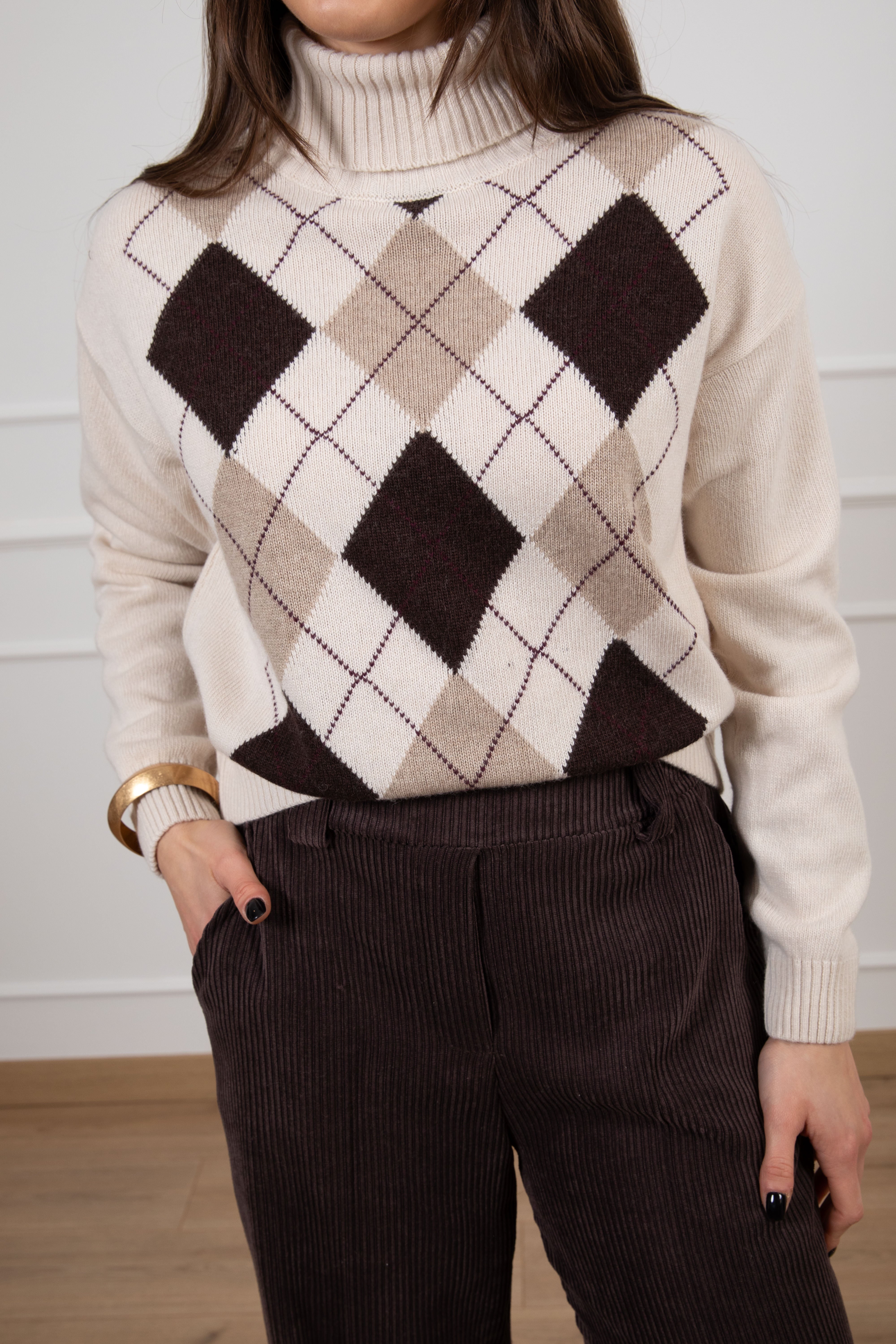 Pull collo alto a rombi in lana e cashmere Tensione IN