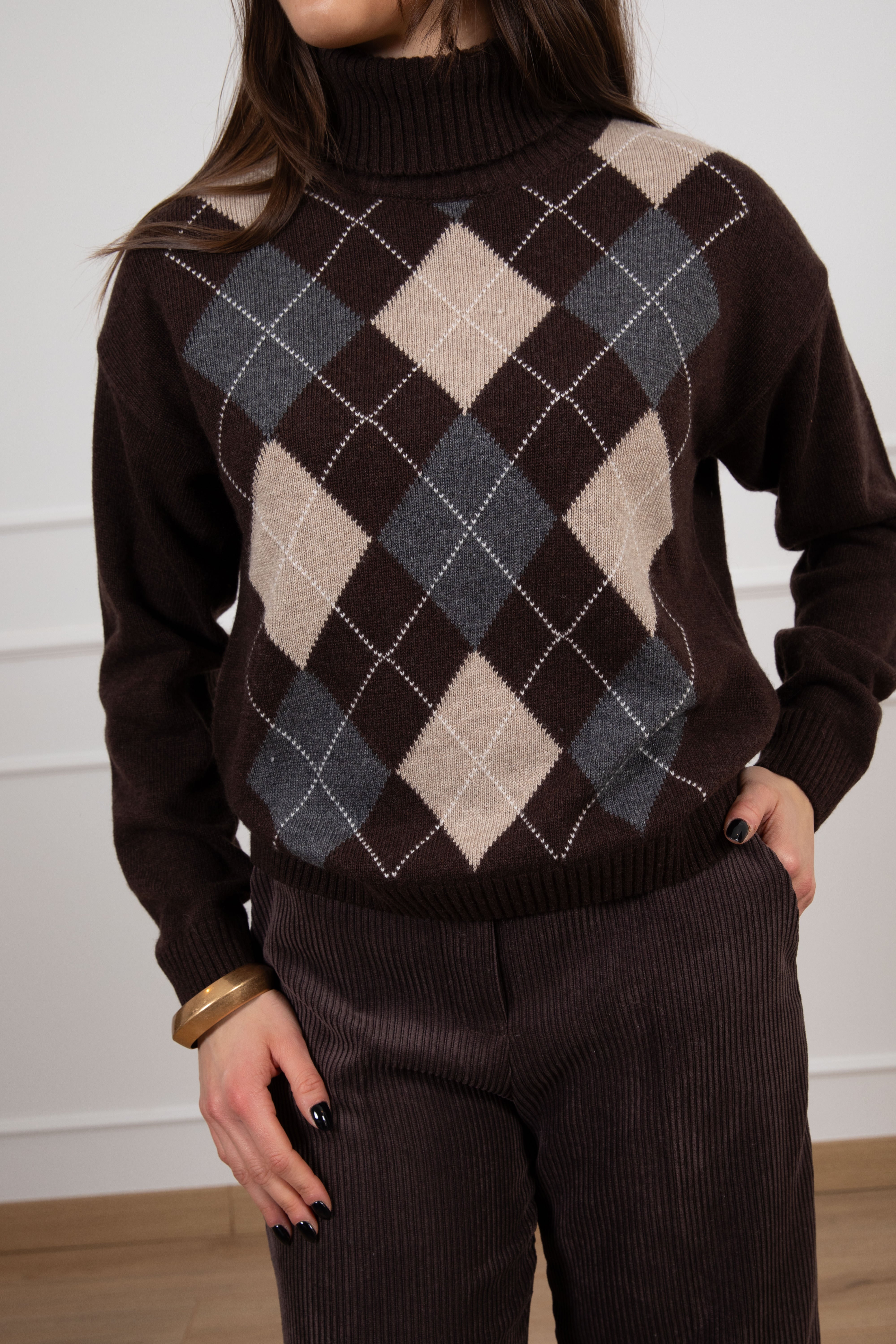 Pull collo alto a rombi in lana e cashmere Tensione IN