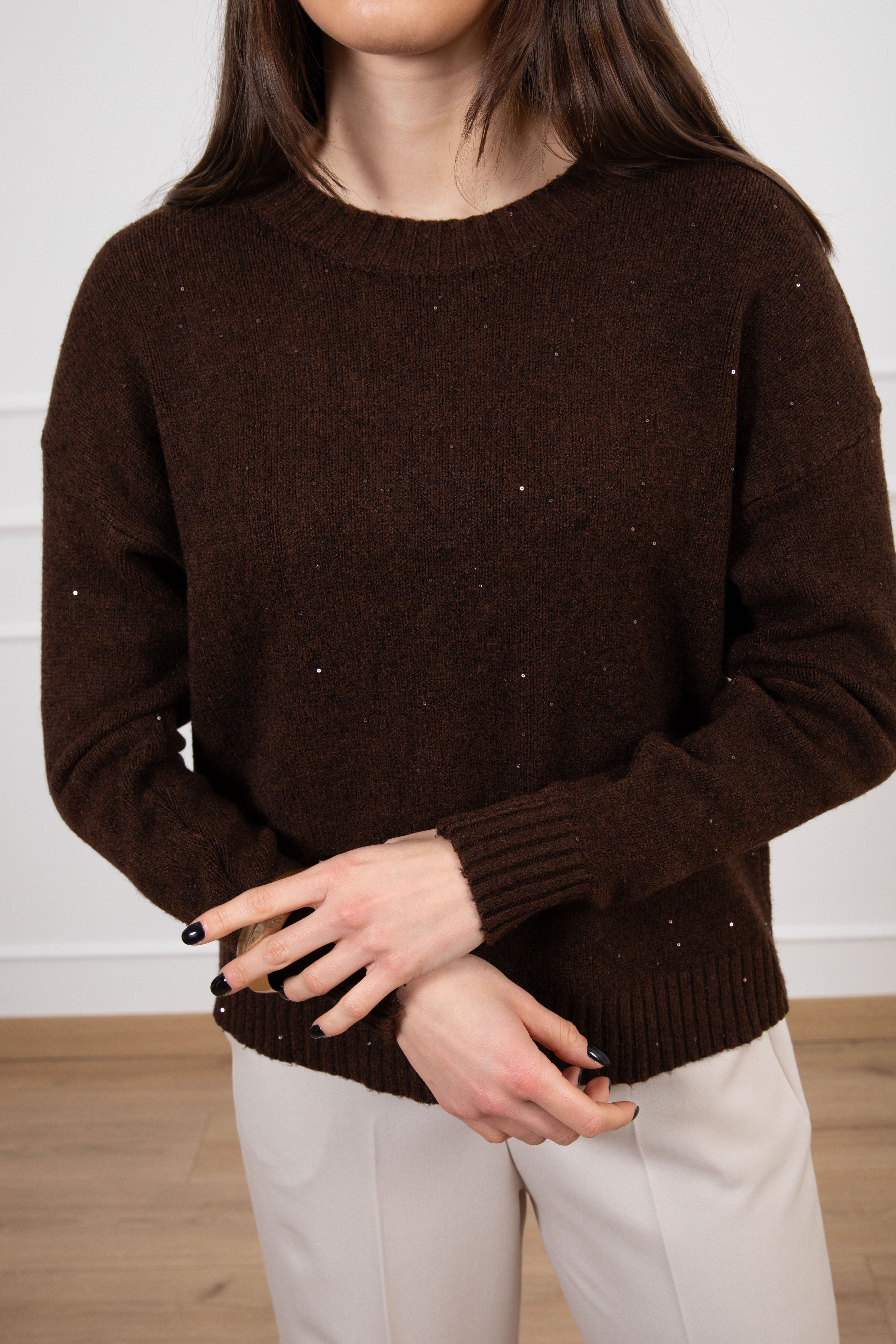 Pull girocollo con micro-paillettes Susy Mix