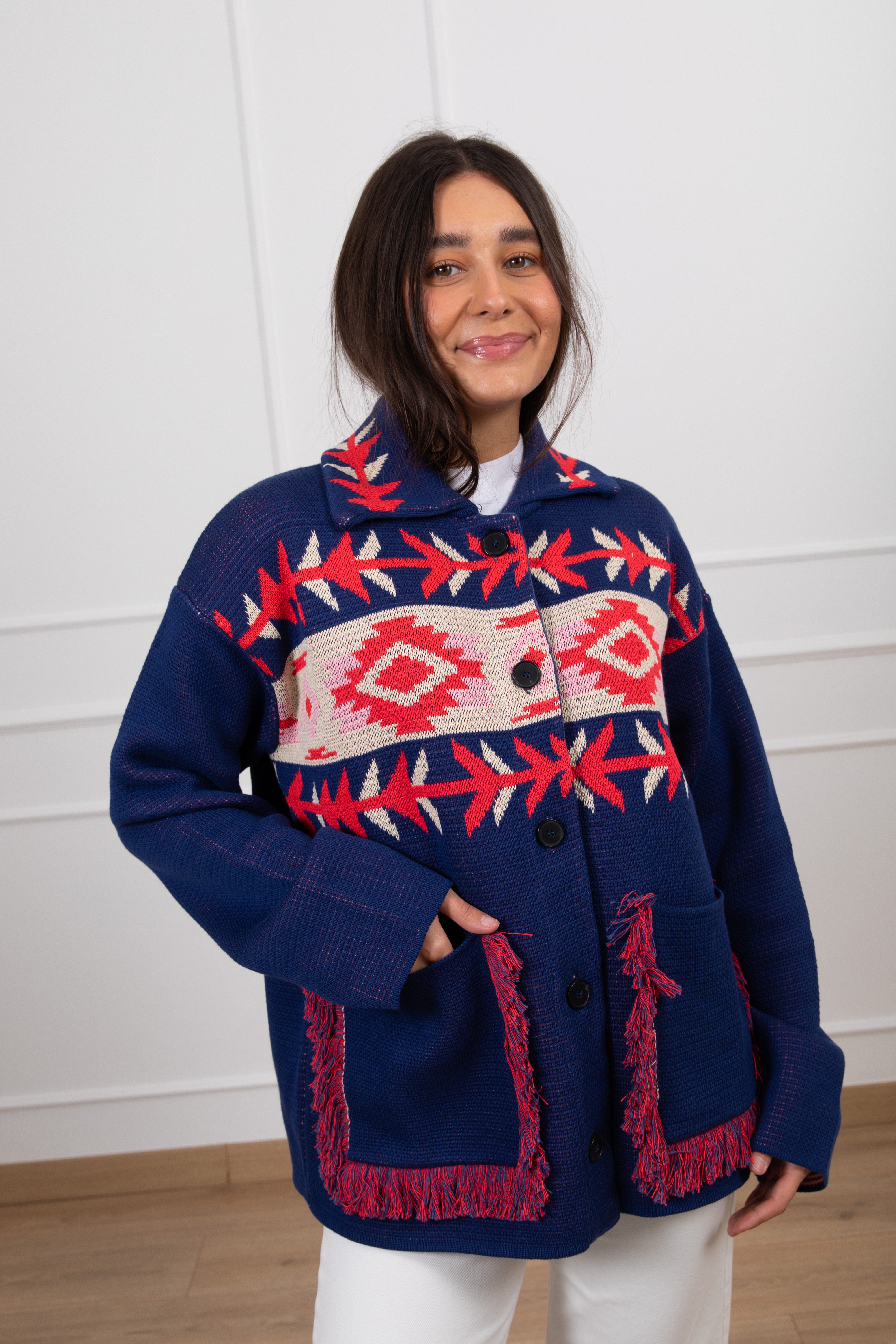 Giacca in maglia fantasia etnica ViCOLO