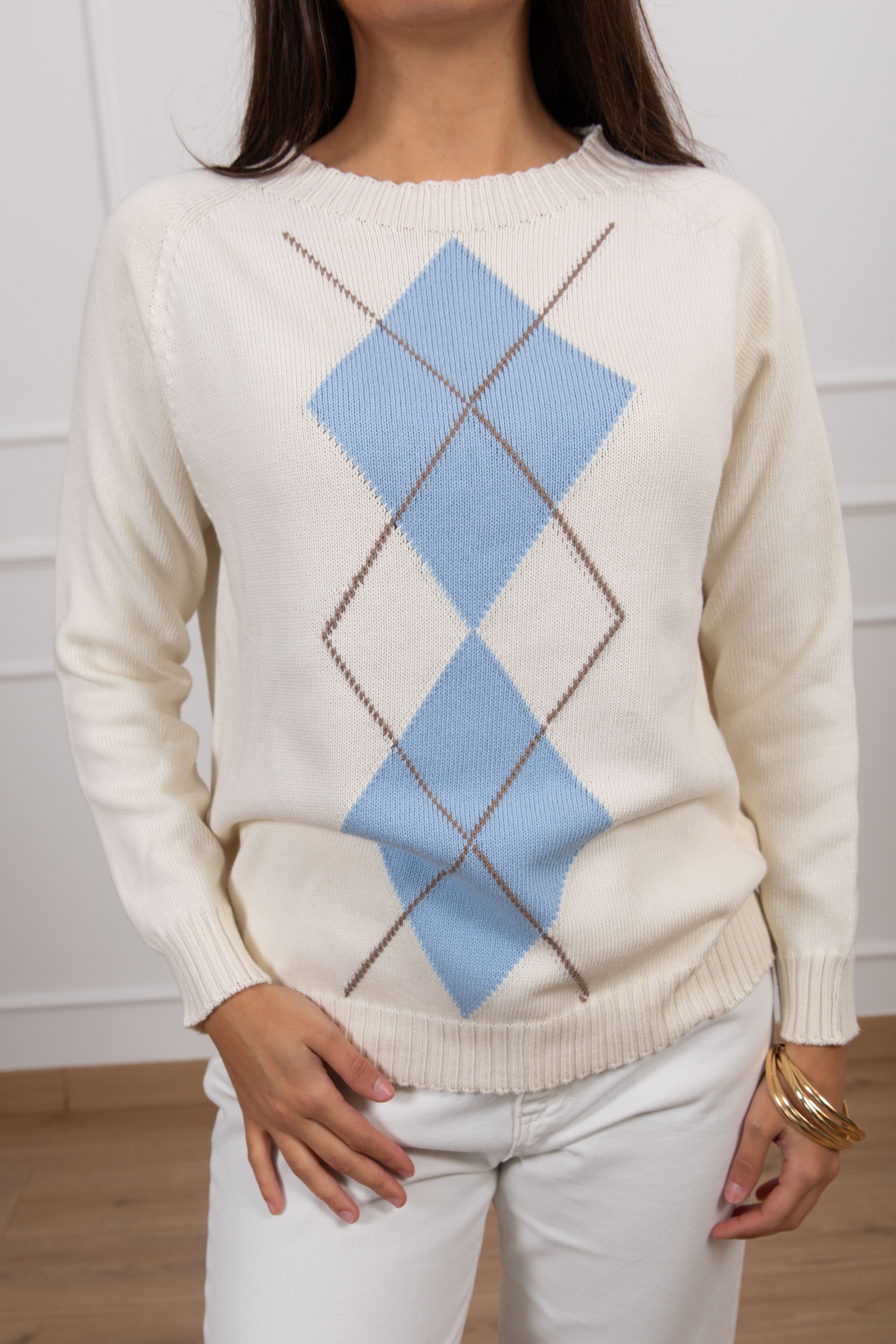 Maglia in cotone con motivo rombi Susy Mix