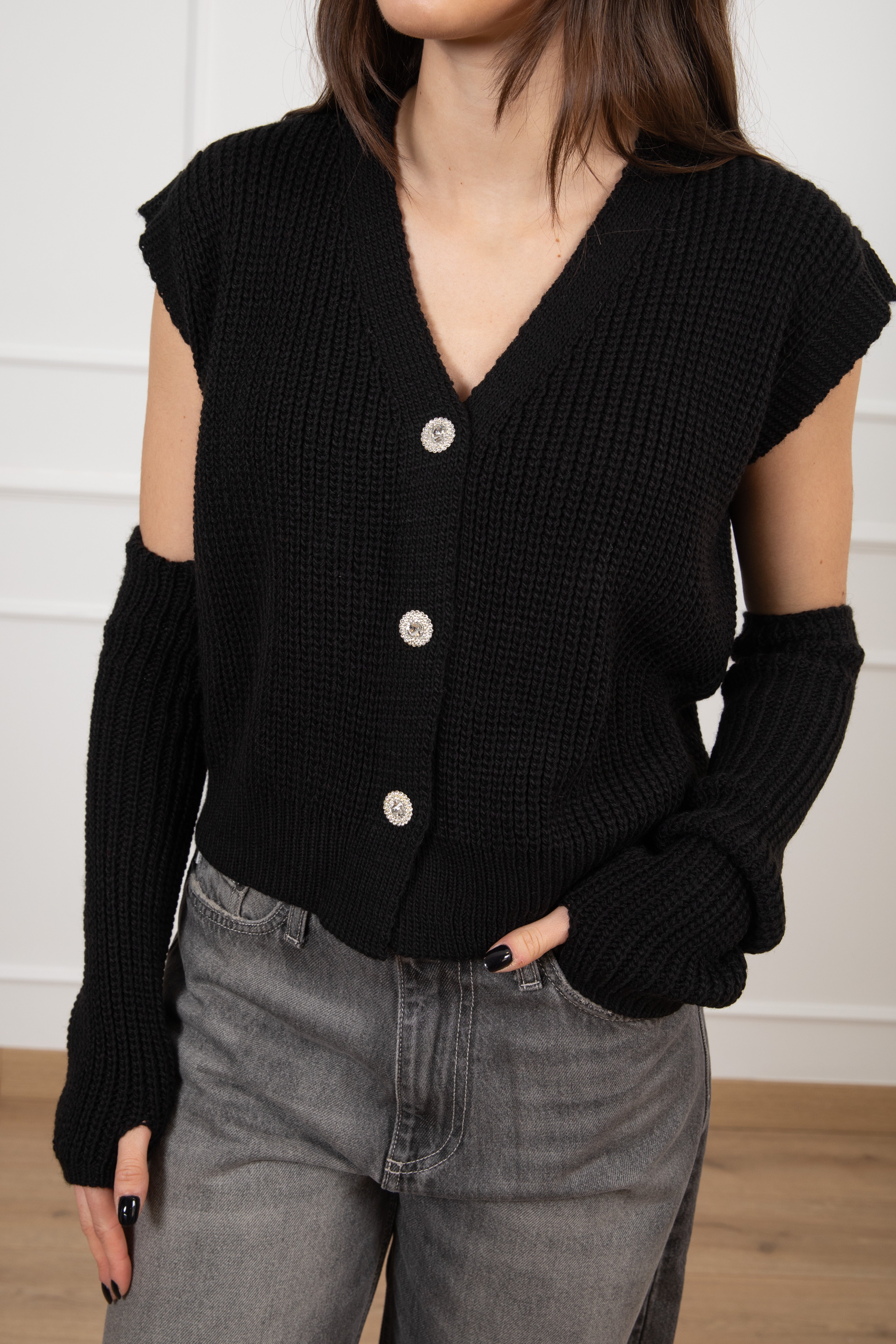 Gilet bottoni gioiello con manicotti Susy Mix