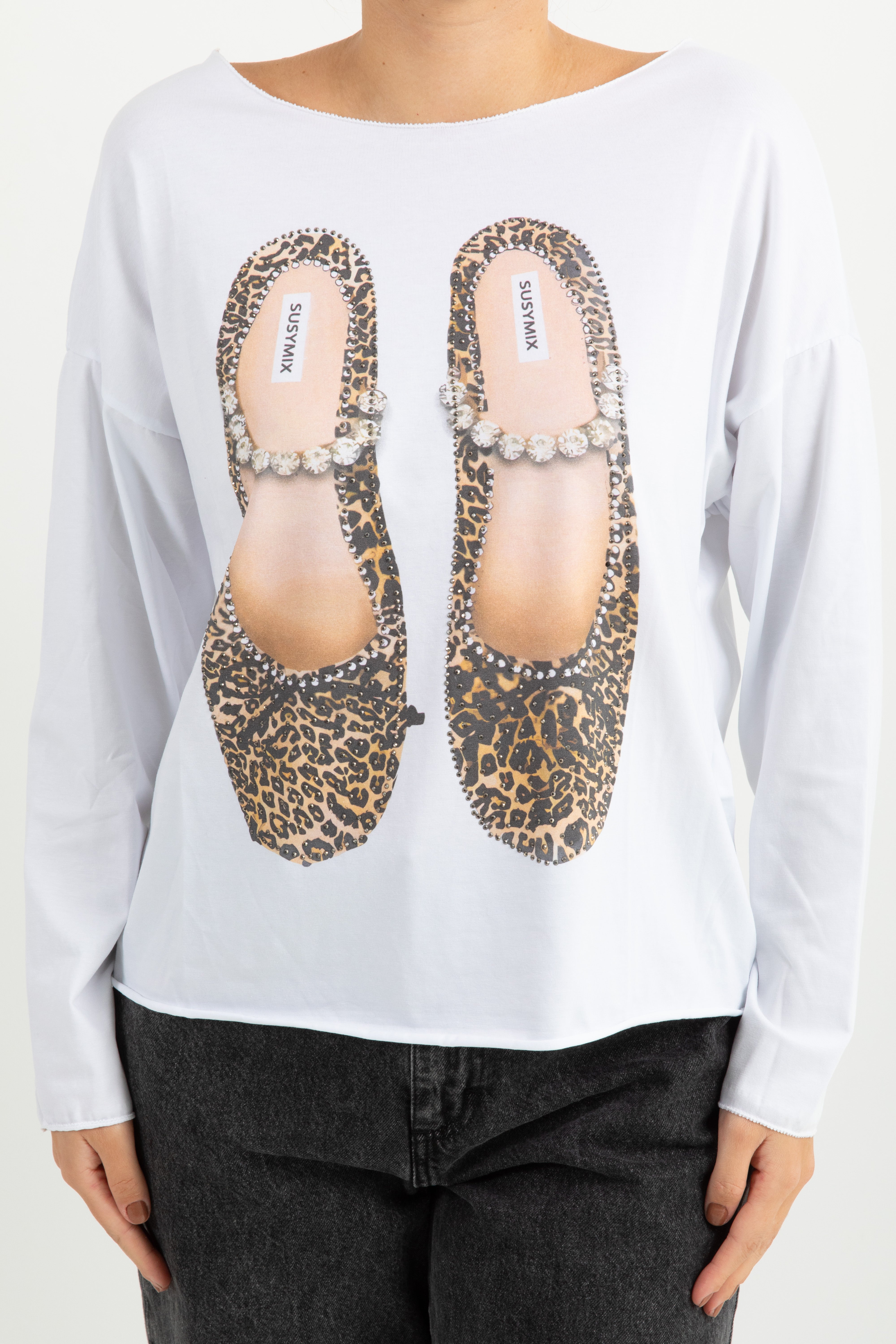 T-shirt manica lunga ballerina animalier strass Susy Mix