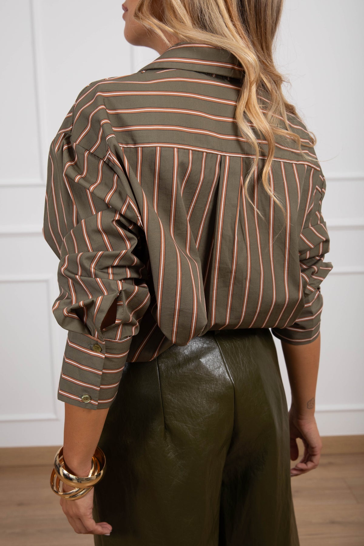 Camicia over-size bacchettata variante militare/tabacco Haveone