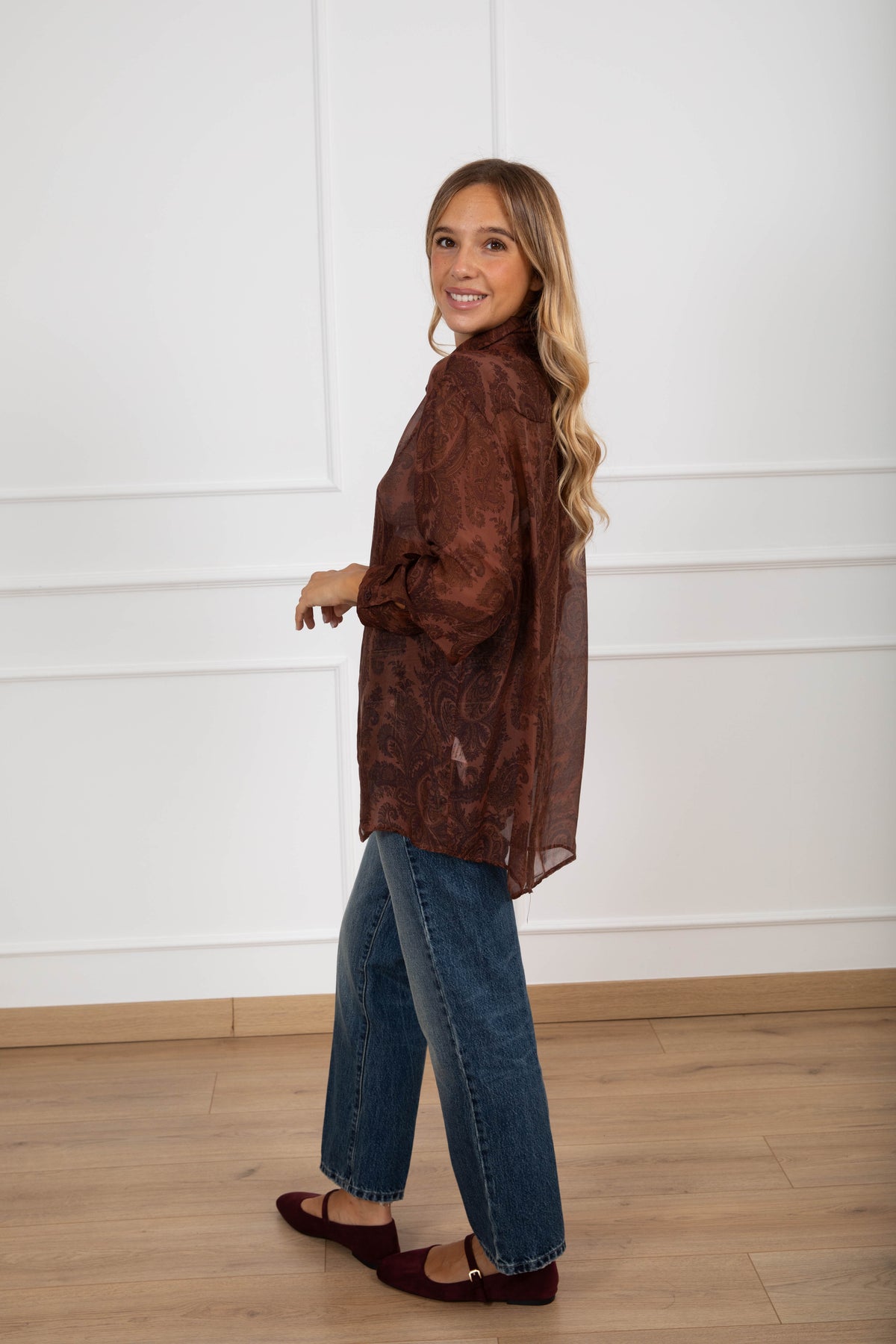 Camicia misto-seta fantasia cashmere variante tabacco ViCOLO