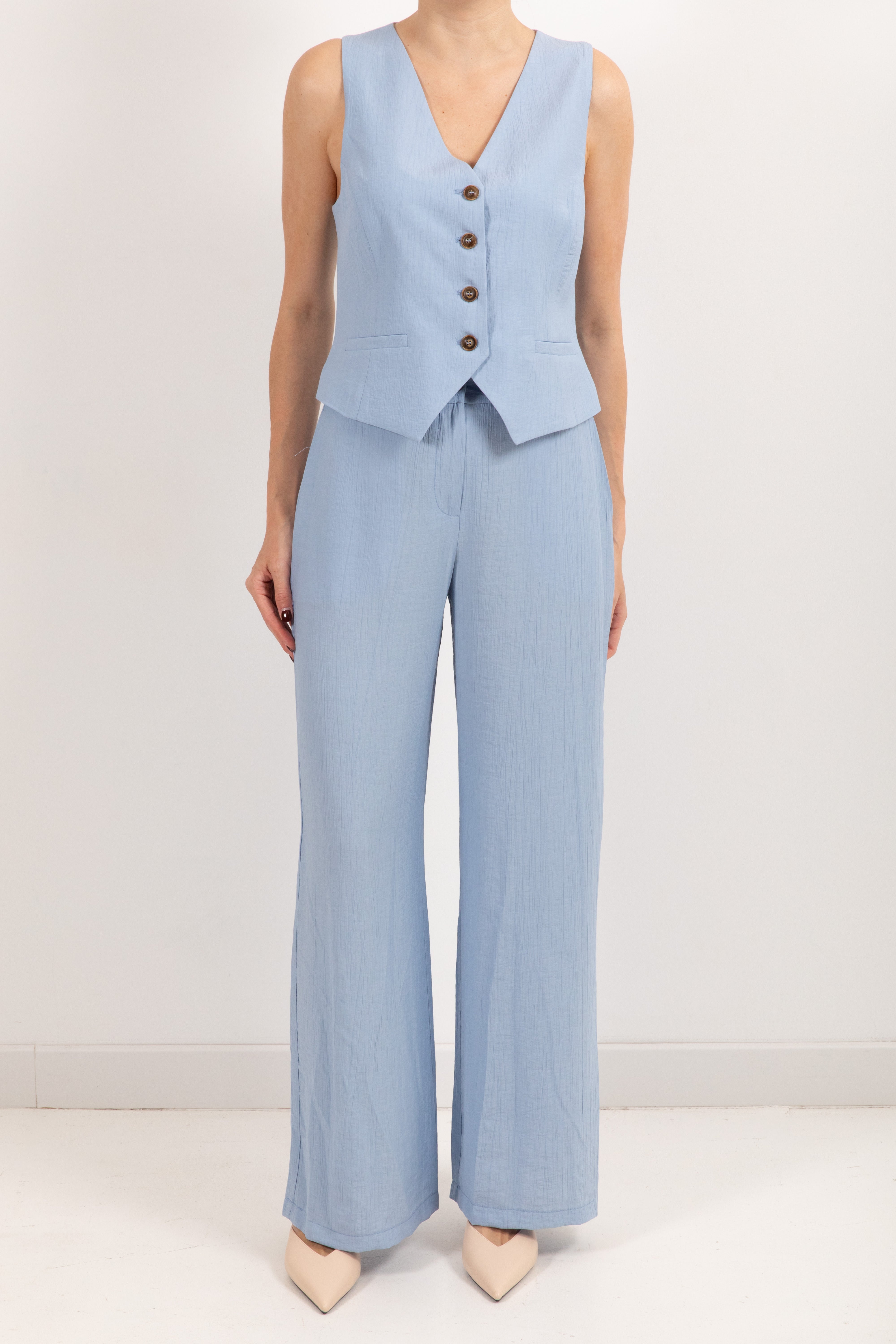 Tailleur in viscosa goffrata gilet e pantalone Tensione IN