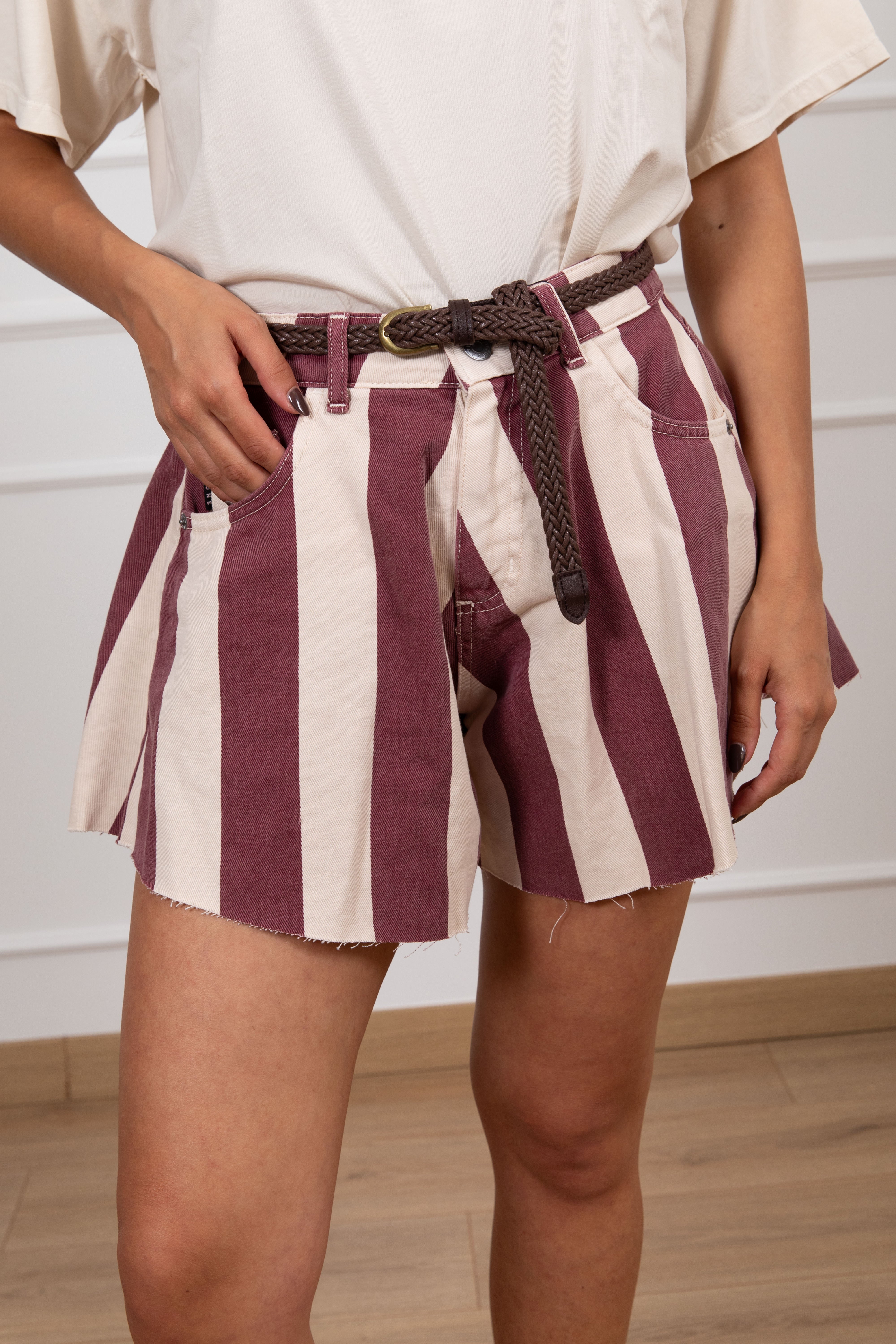 Shorts farfalla a righe Haveone