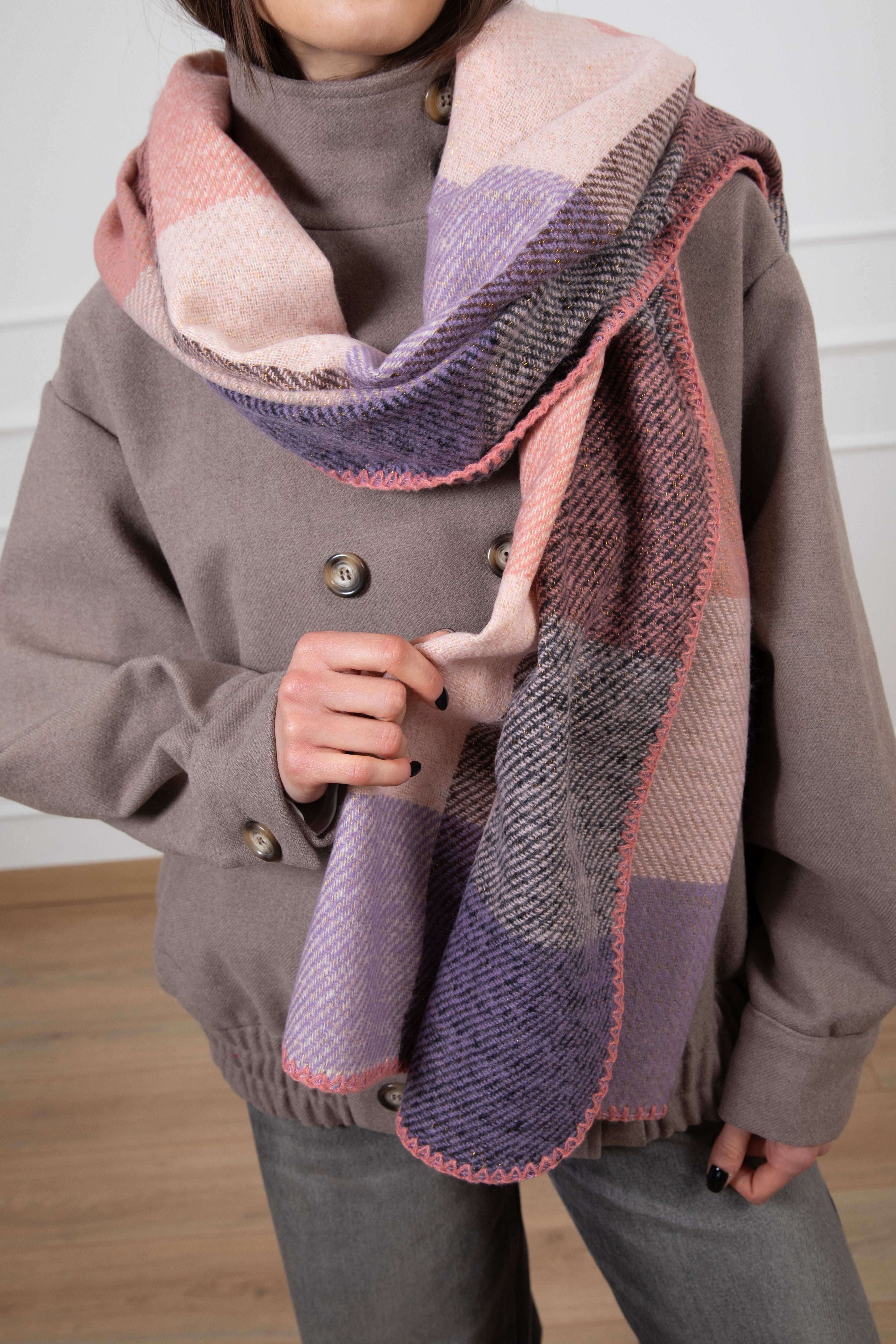 Sciarpa a quadri con inserto lurex Susy Mix