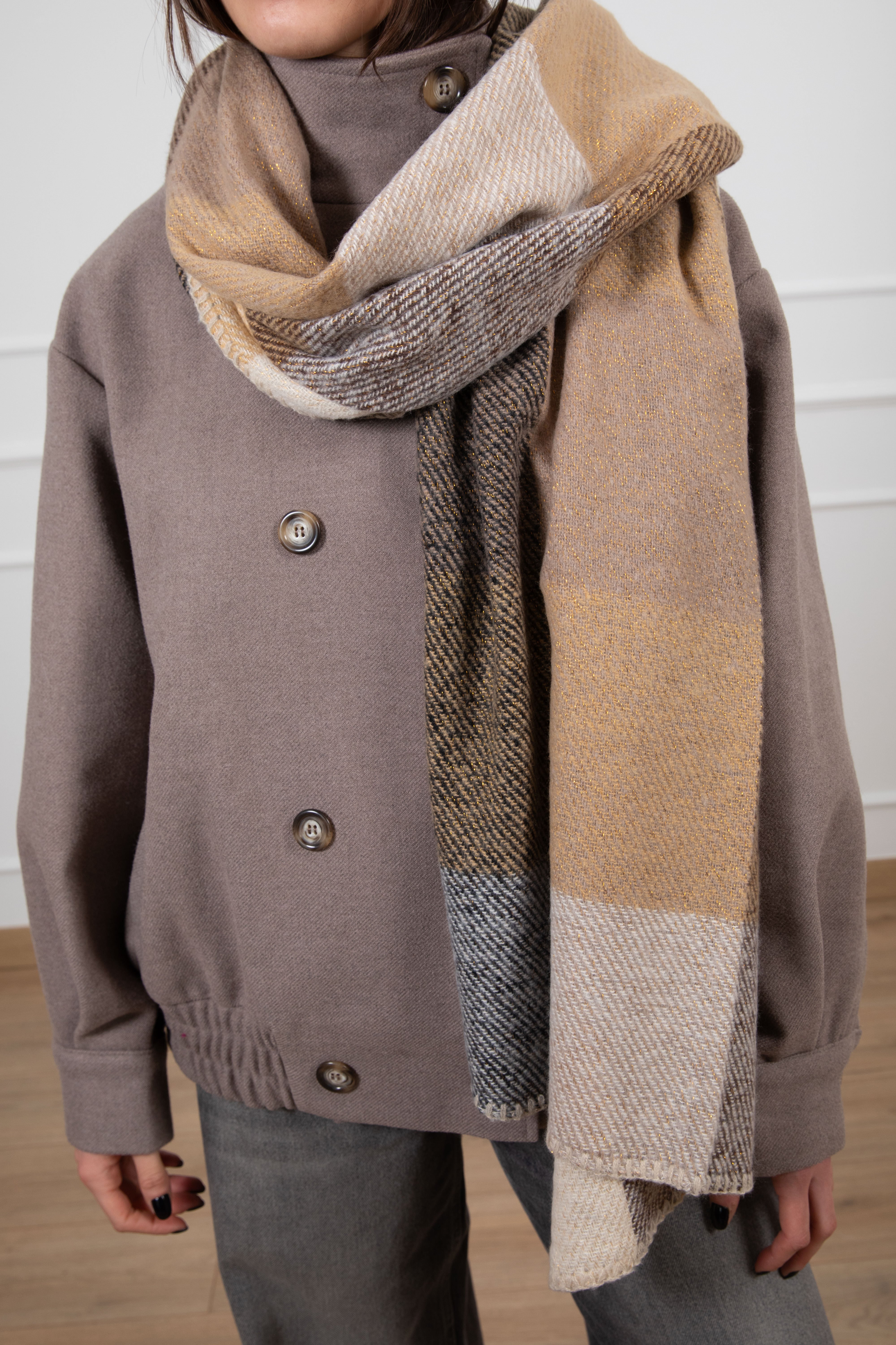 Sciarpa a quadri con inserto lurex Susy Mix