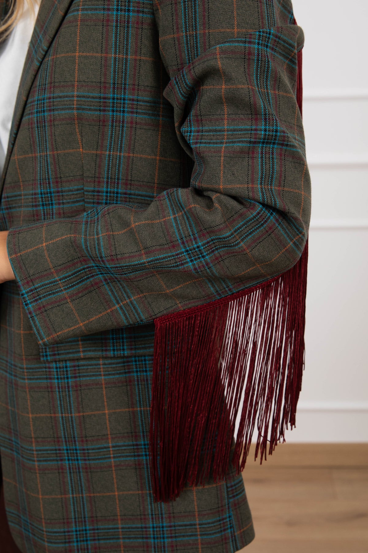 Giacca check con frange bordeaux sul retro Tensione IN
