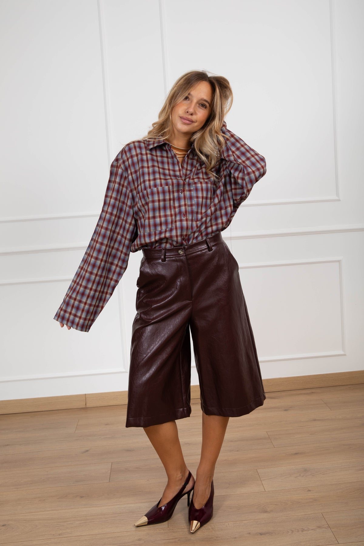 Camicia check con tasche variante bordeaux Haveone