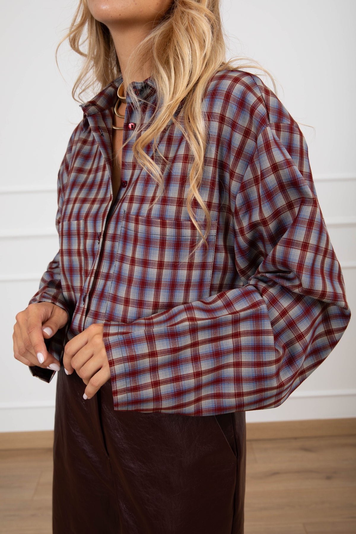 Camicia check con tasche variante bordeaux Haveone