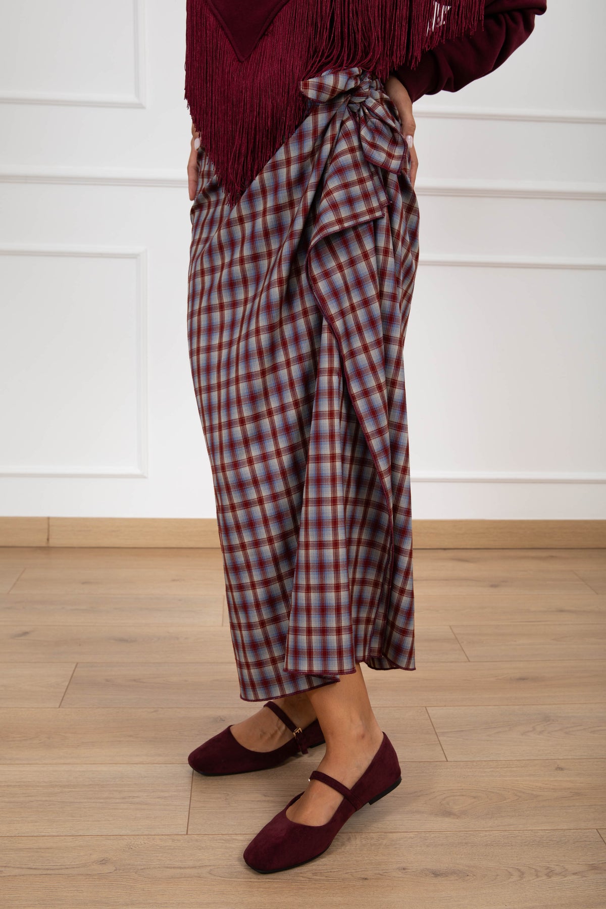 Gonna pareo lunga check variante bordeaux Haveone