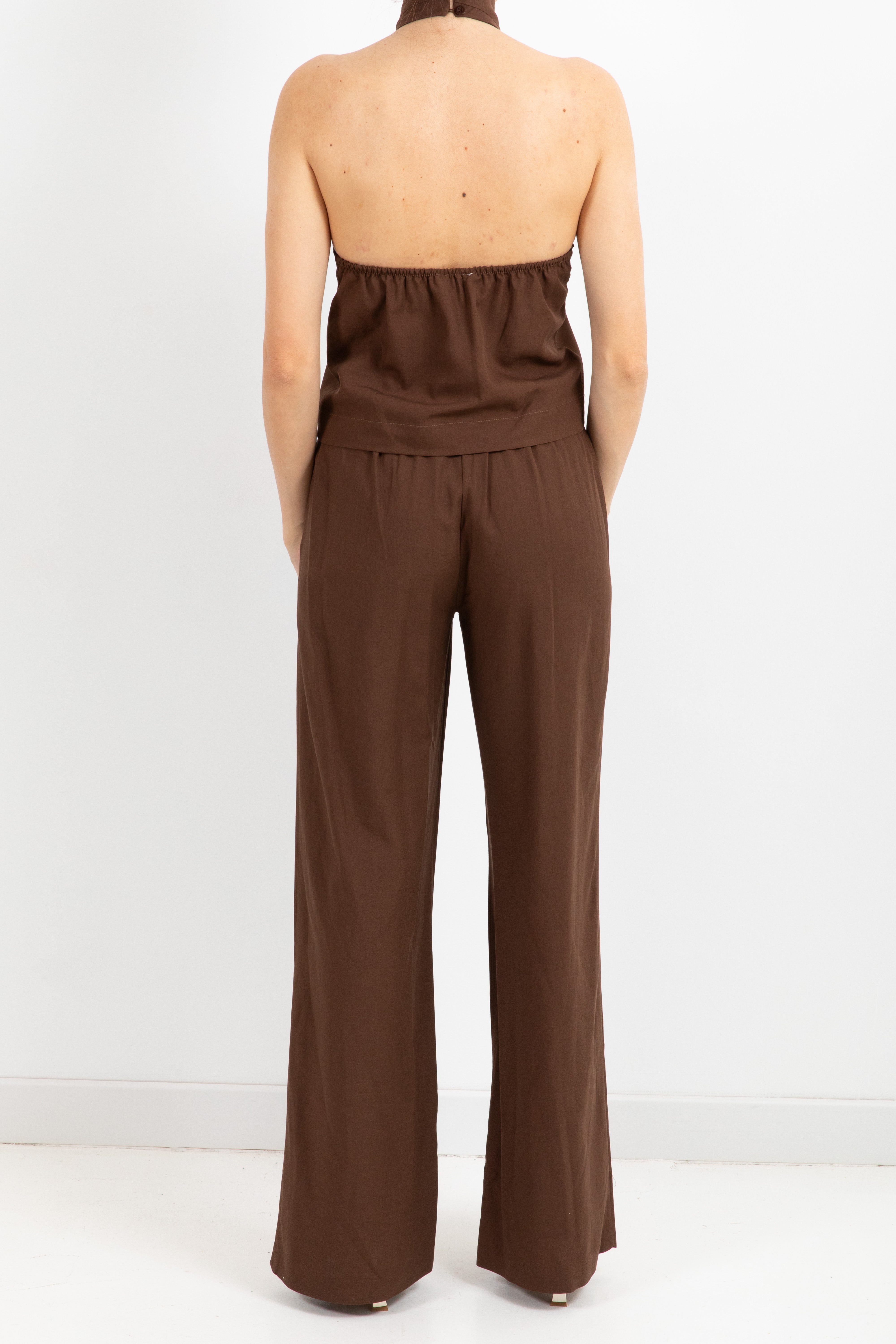 Tailleur gilet incrociato e pantalone con elastico sul retro in lino e viscosa Susy Mix