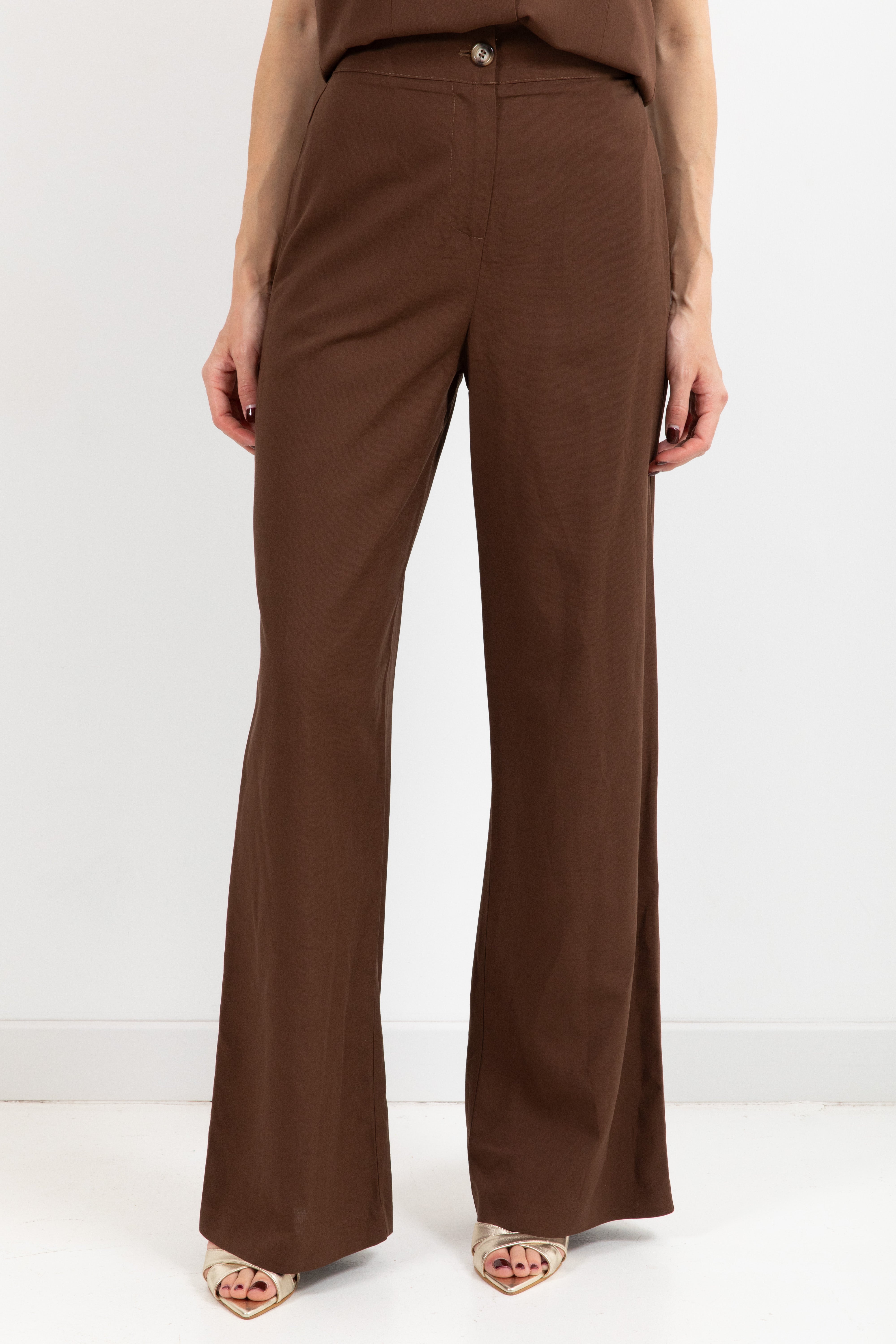 Tailleur gilet incrociato e pantalone con elastico sul retro in lino e viscosa Susy Mix