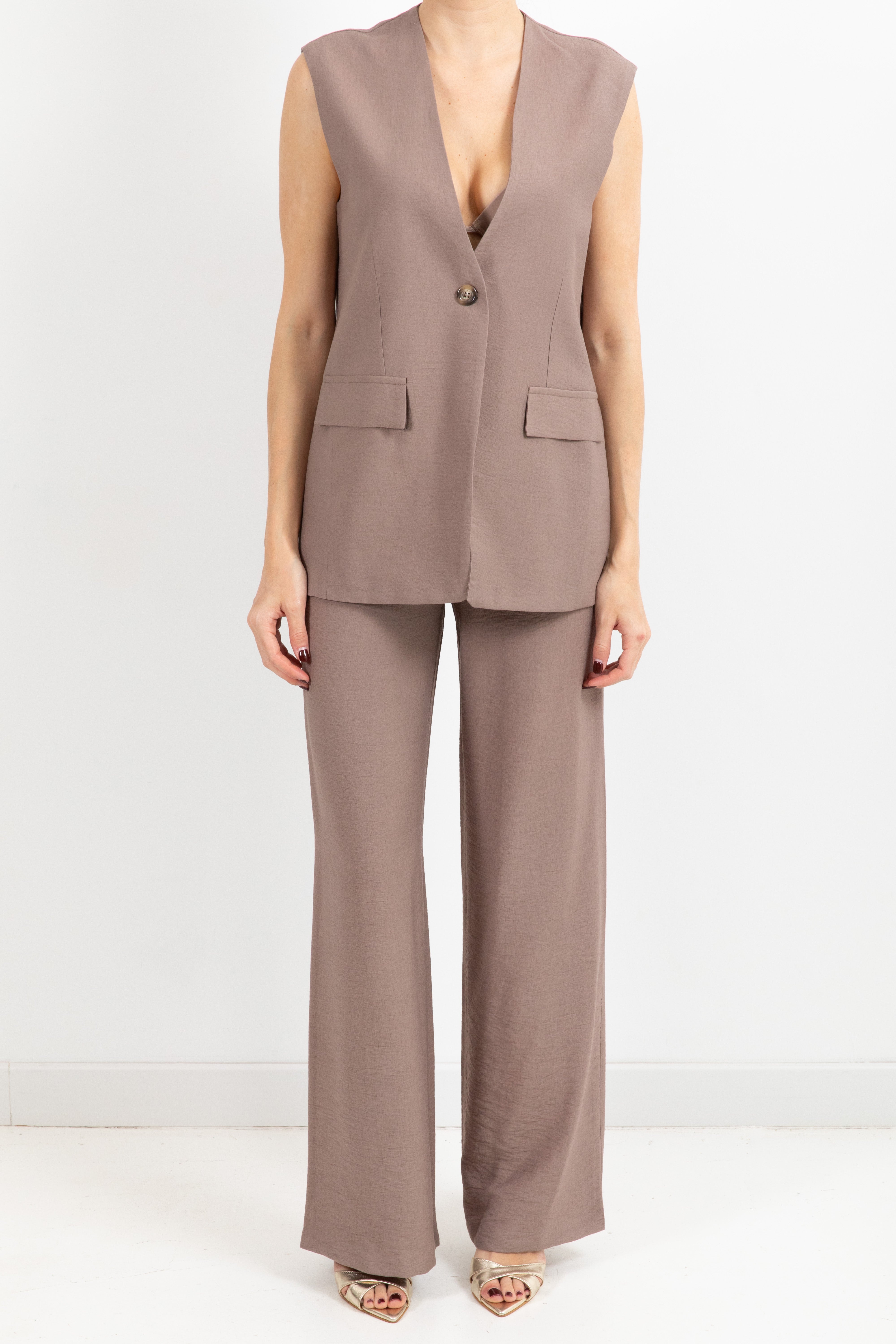 Tailleur in viscosa gilet smanicato e pantalone gamba dritta Dixie