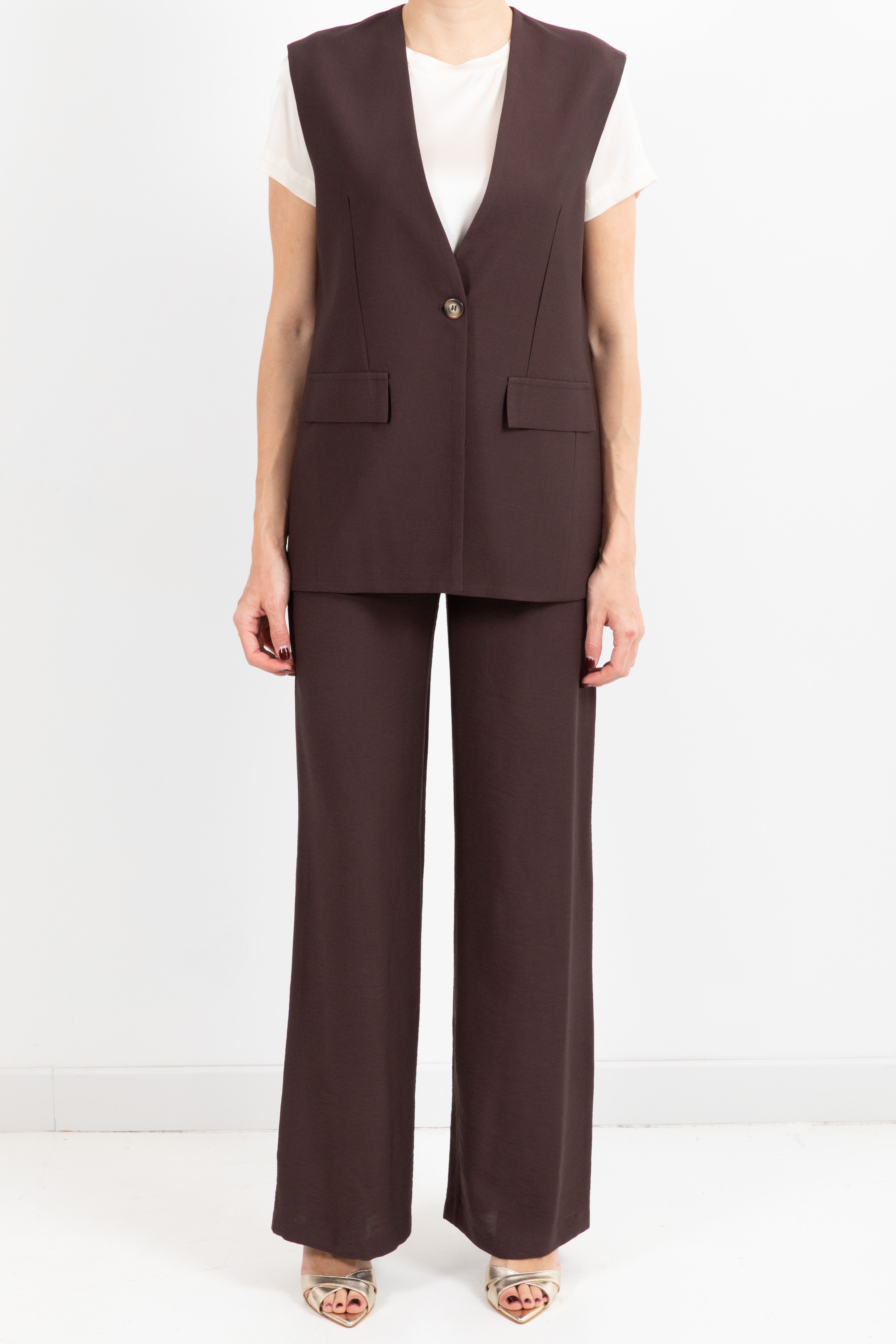 Tailleur in viscosa gilet smanicato e pantalone gamba dritta Dixie