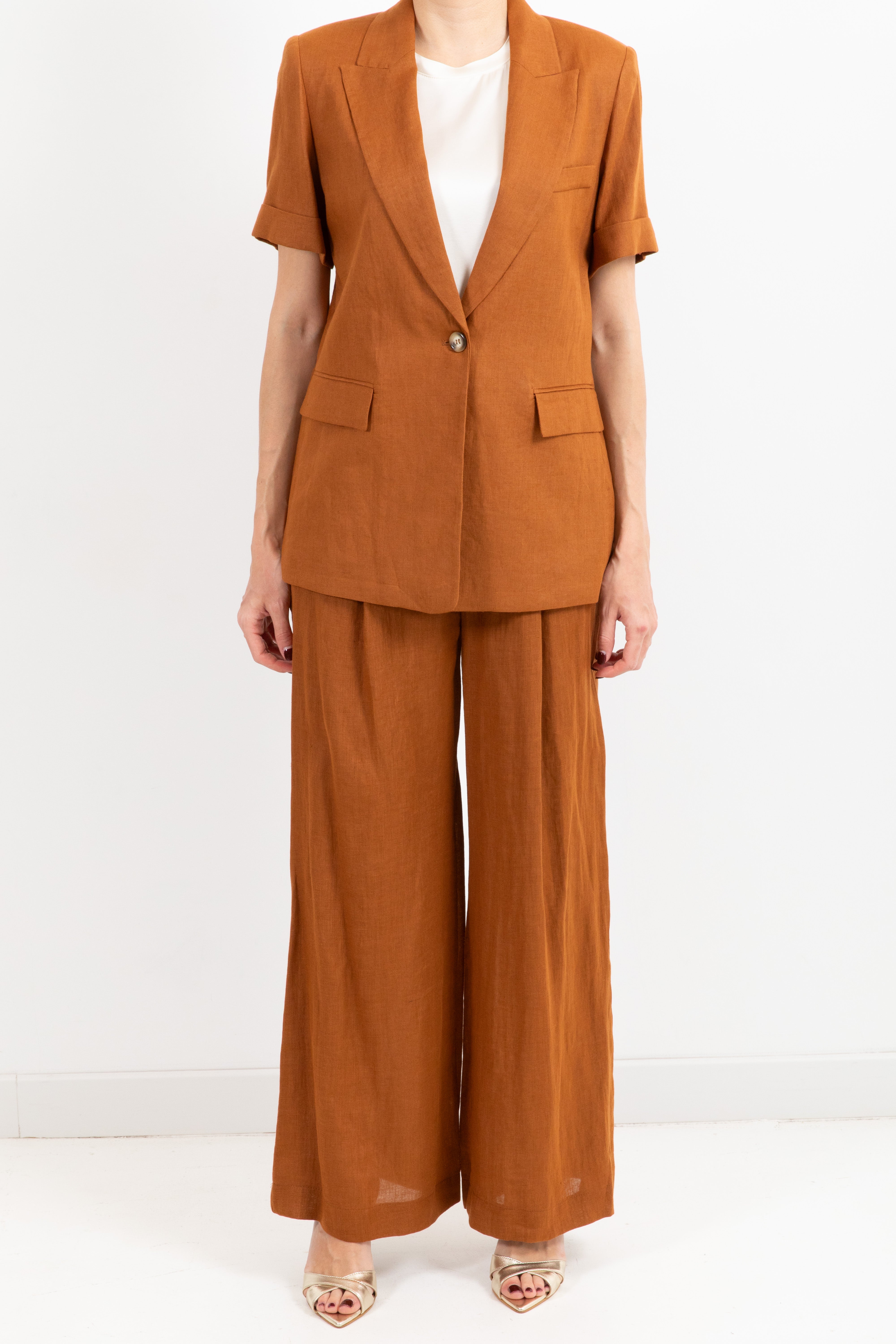 Tailleur in lino giacca manica corta e pantalone con pinces Dixie