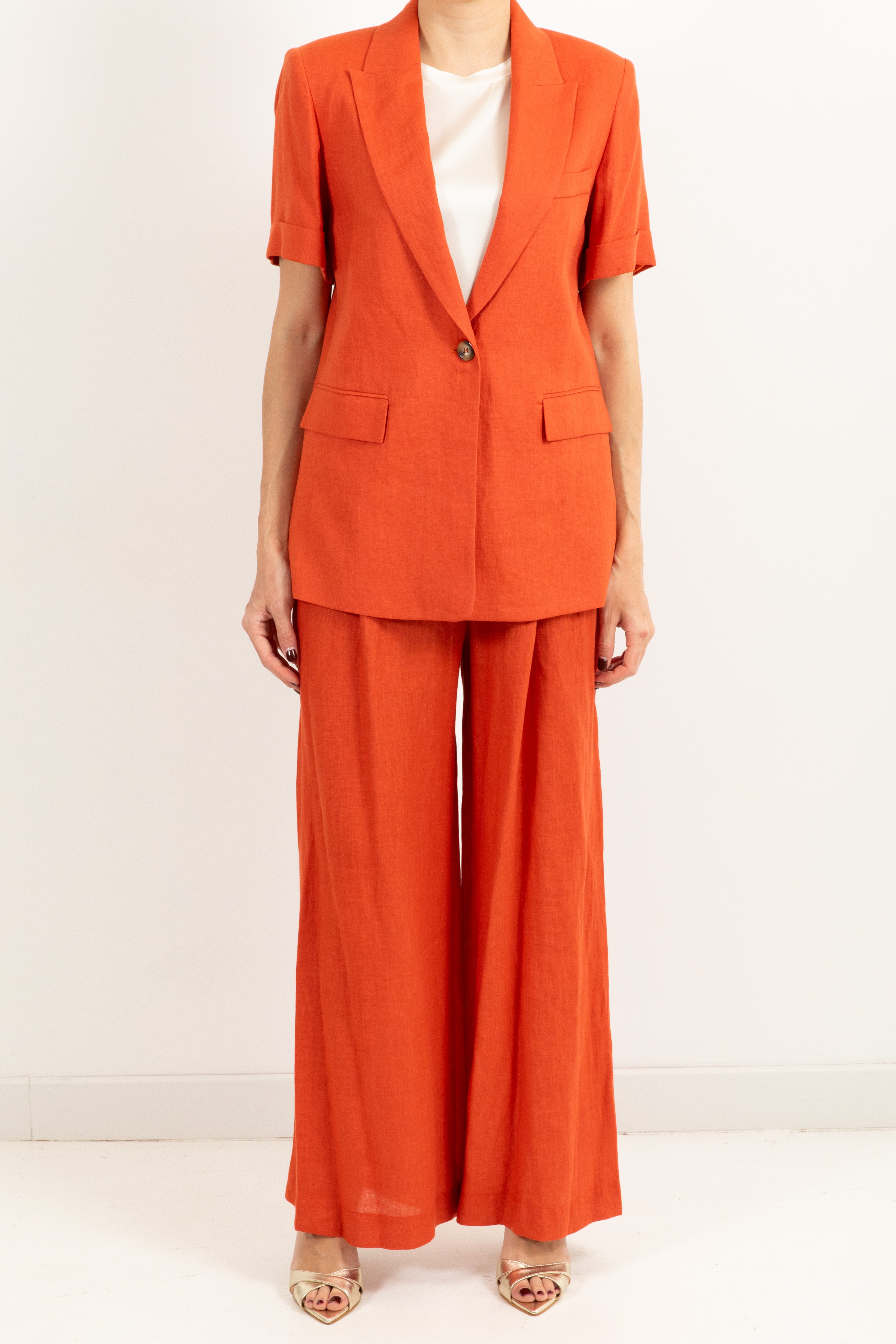 Tailleur in lino giacca manica corta e pantalone con pinces Dixie