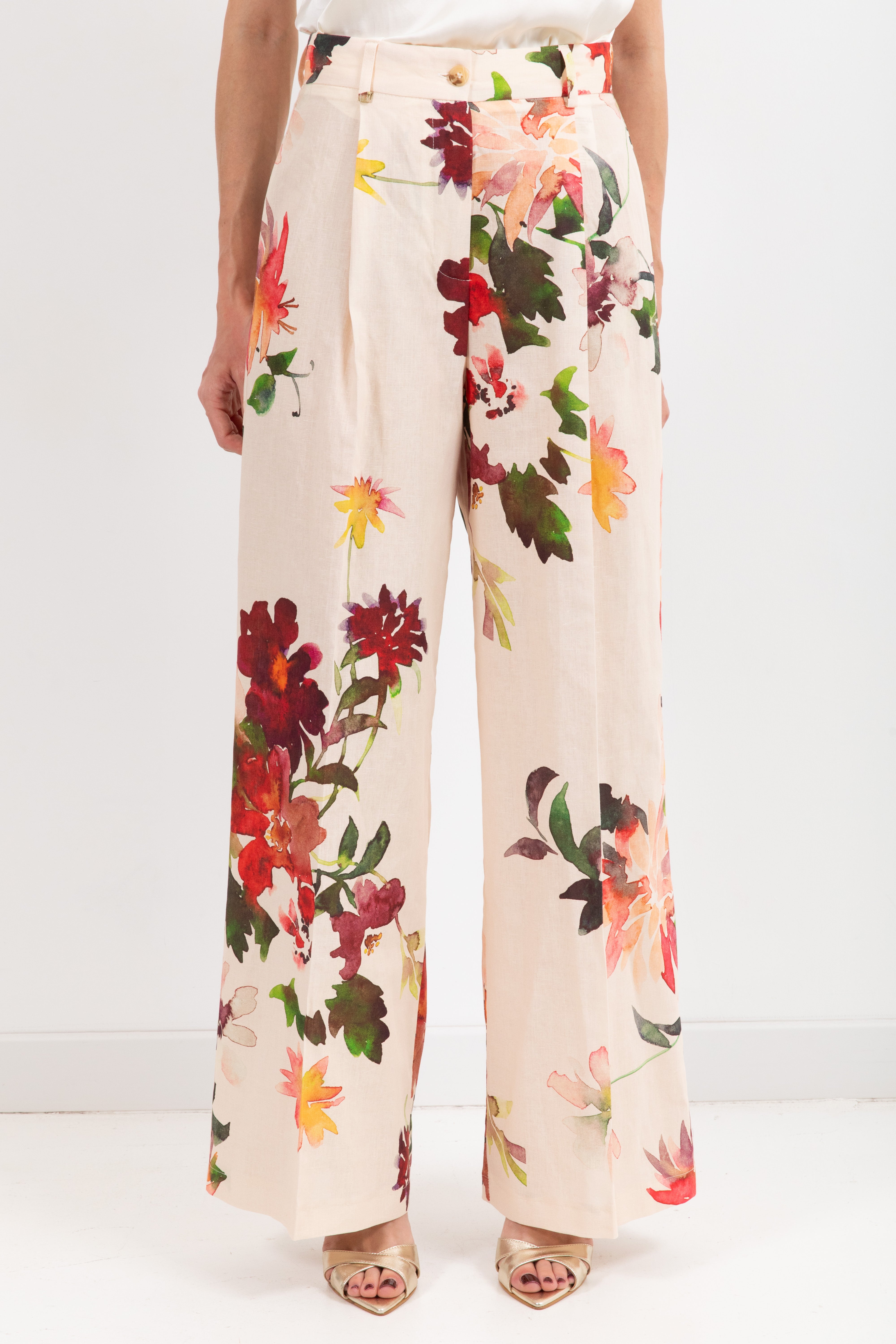 Pantalone gamba dritta fantasia flowers acquerello ViCOLO