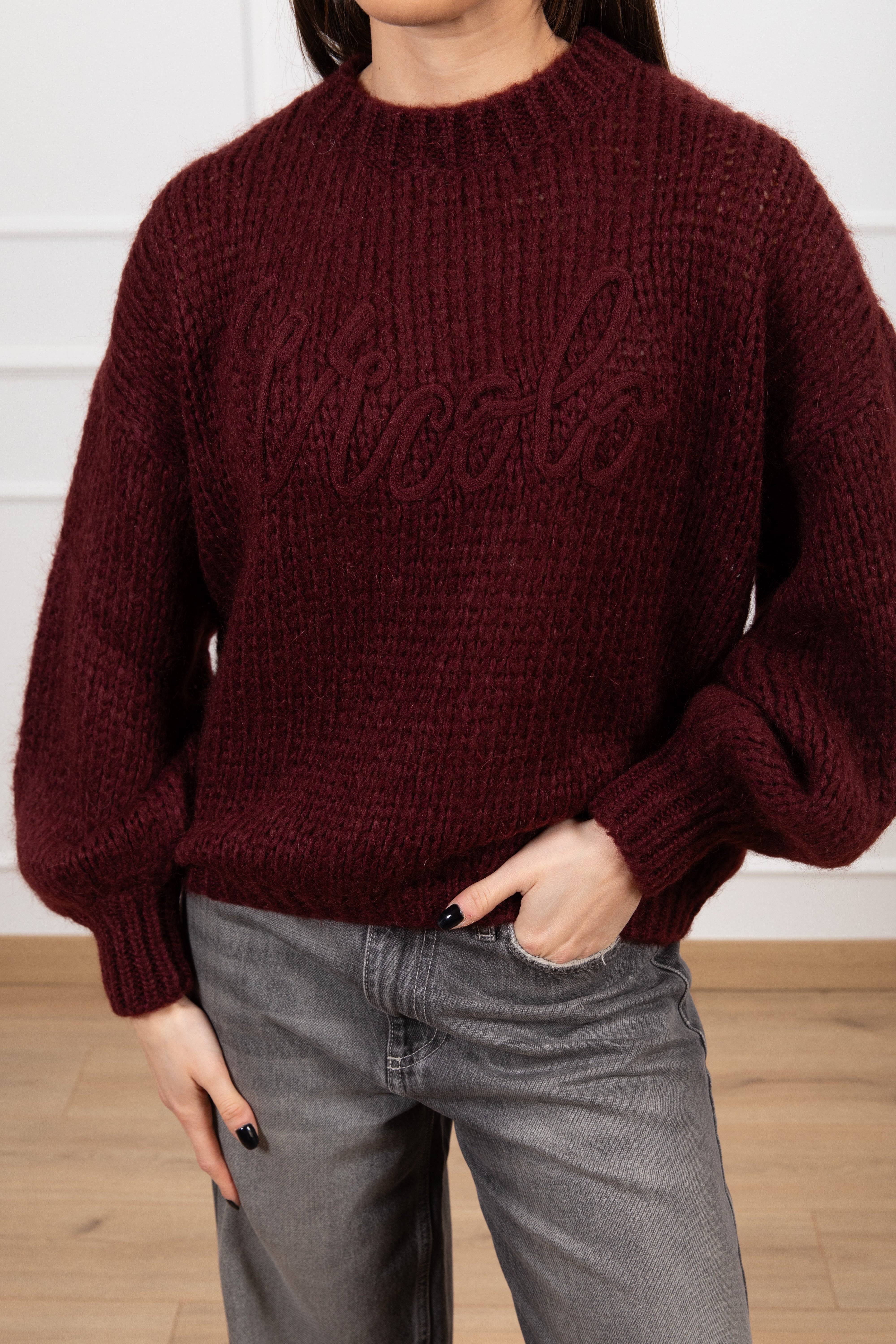 Pull in lana grossa con logo ricamato ViCOLO