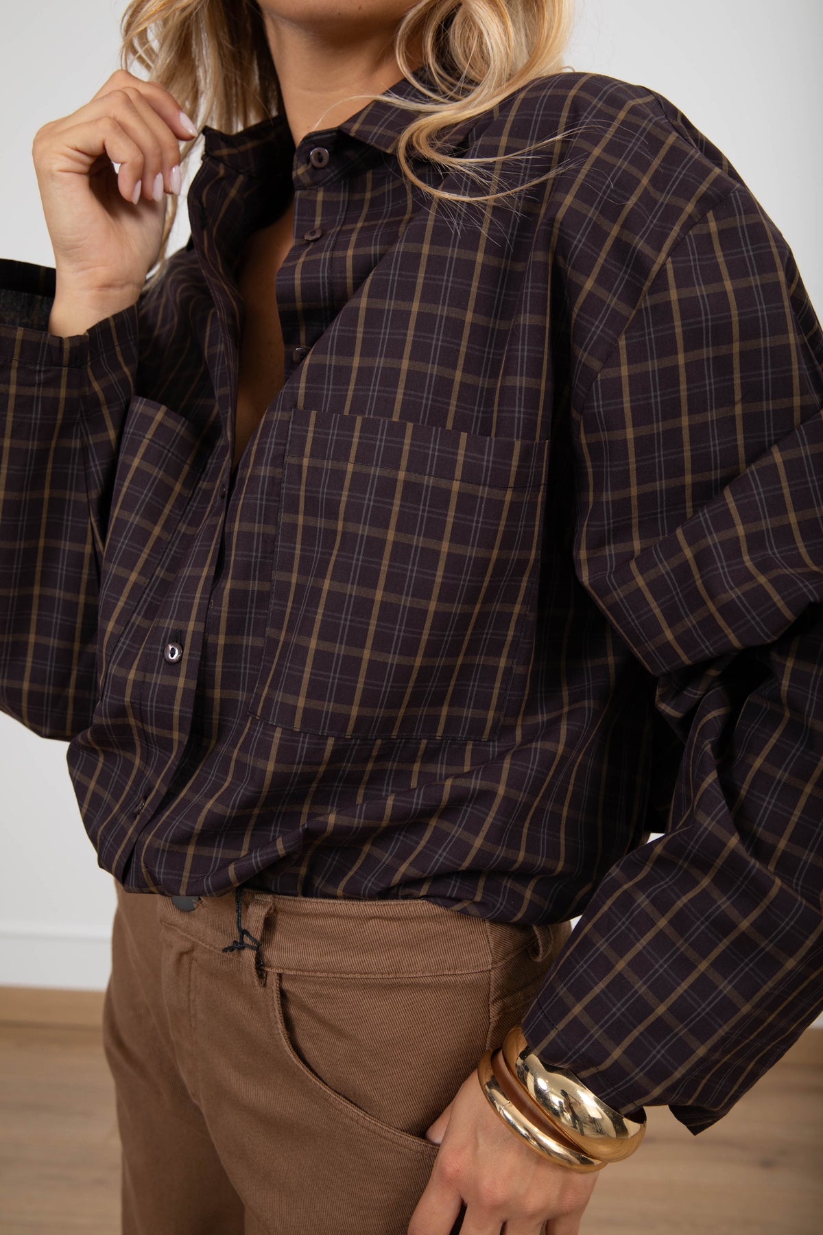 Camicia check olio over-size Haveone