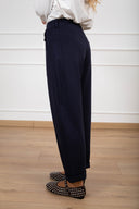Pantalone egg-fit in punto milano con elastico sul retro variante blu Susy Mix