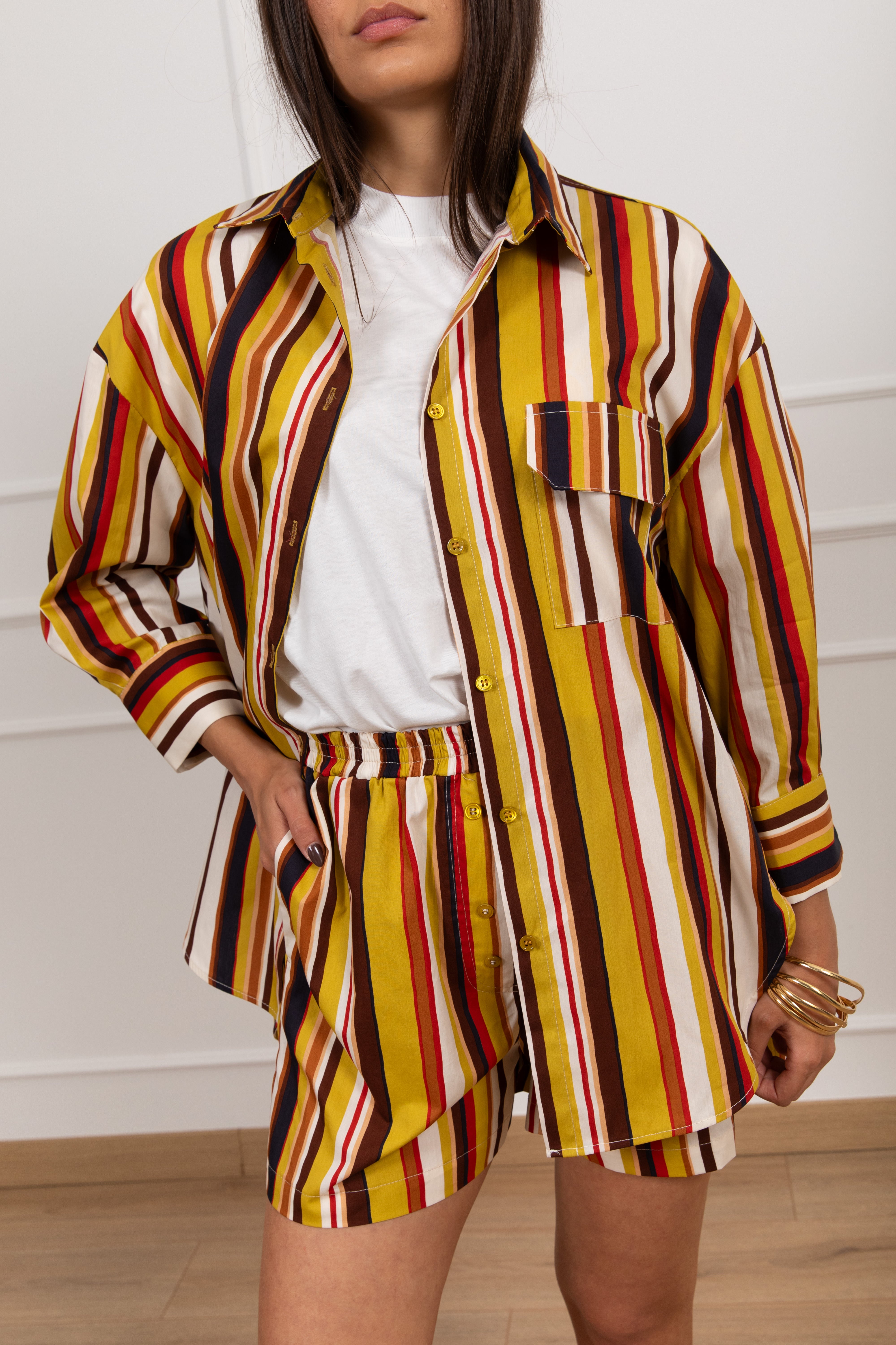 Camicia over-size a righe alternate multicolor ViCOLO